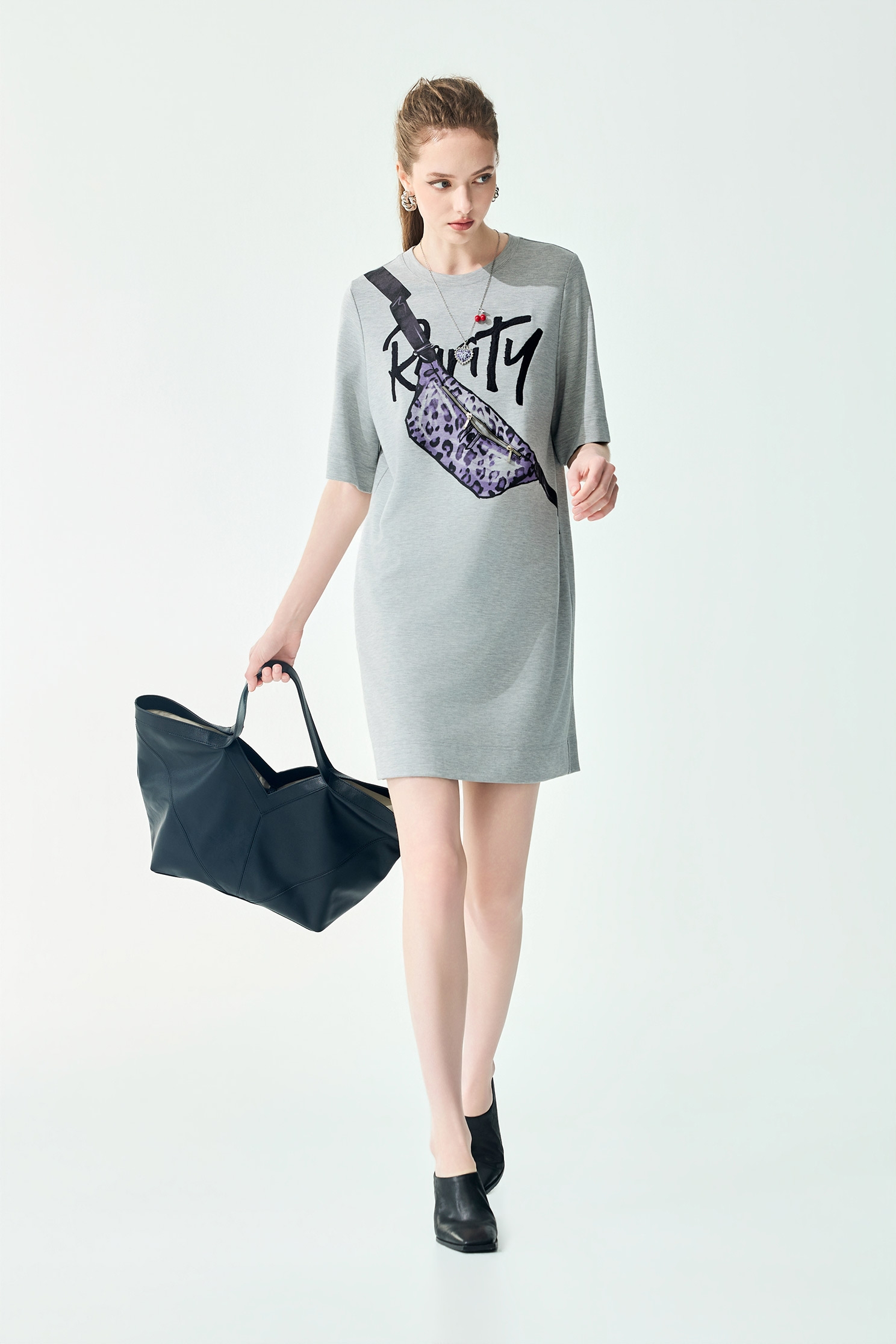 Front Graphic Grey Tee DressFront Graphic Grey Tee Dress,Dresses,Tops,Embroidered,Season (SS) Look