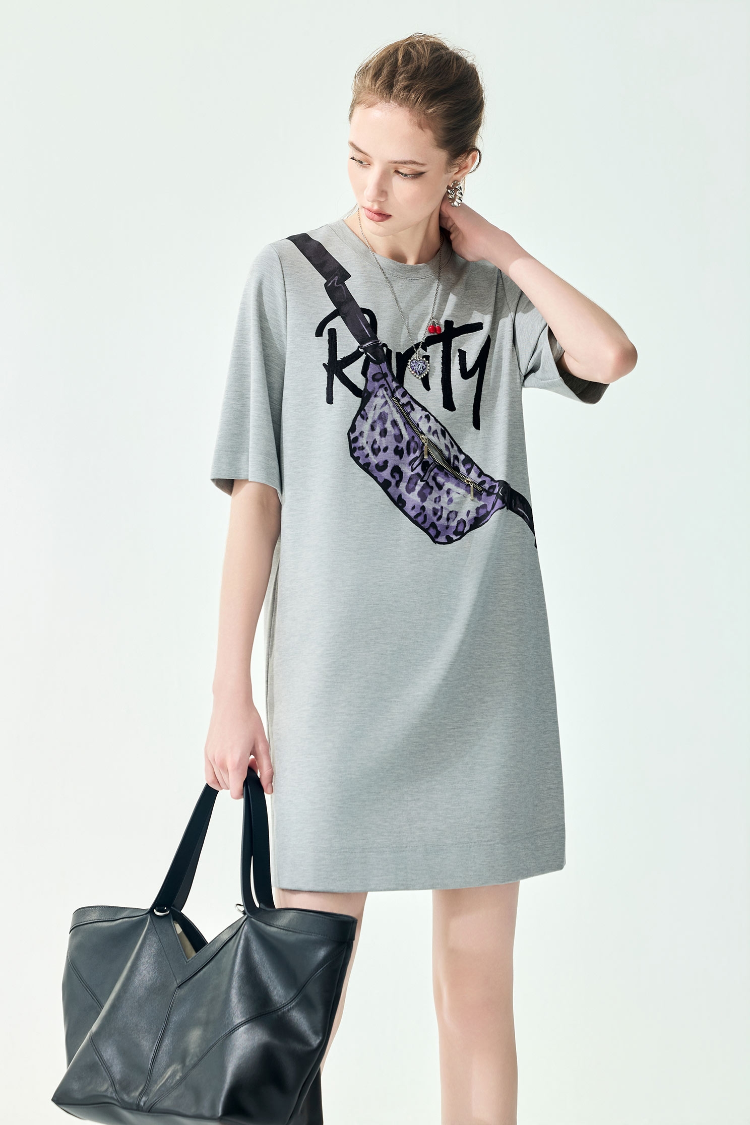 Front Graphic Grey Tee DressFront Graphic Grey Tee Dress,Dresses,Tops,Embroidered,Season (SS) Look