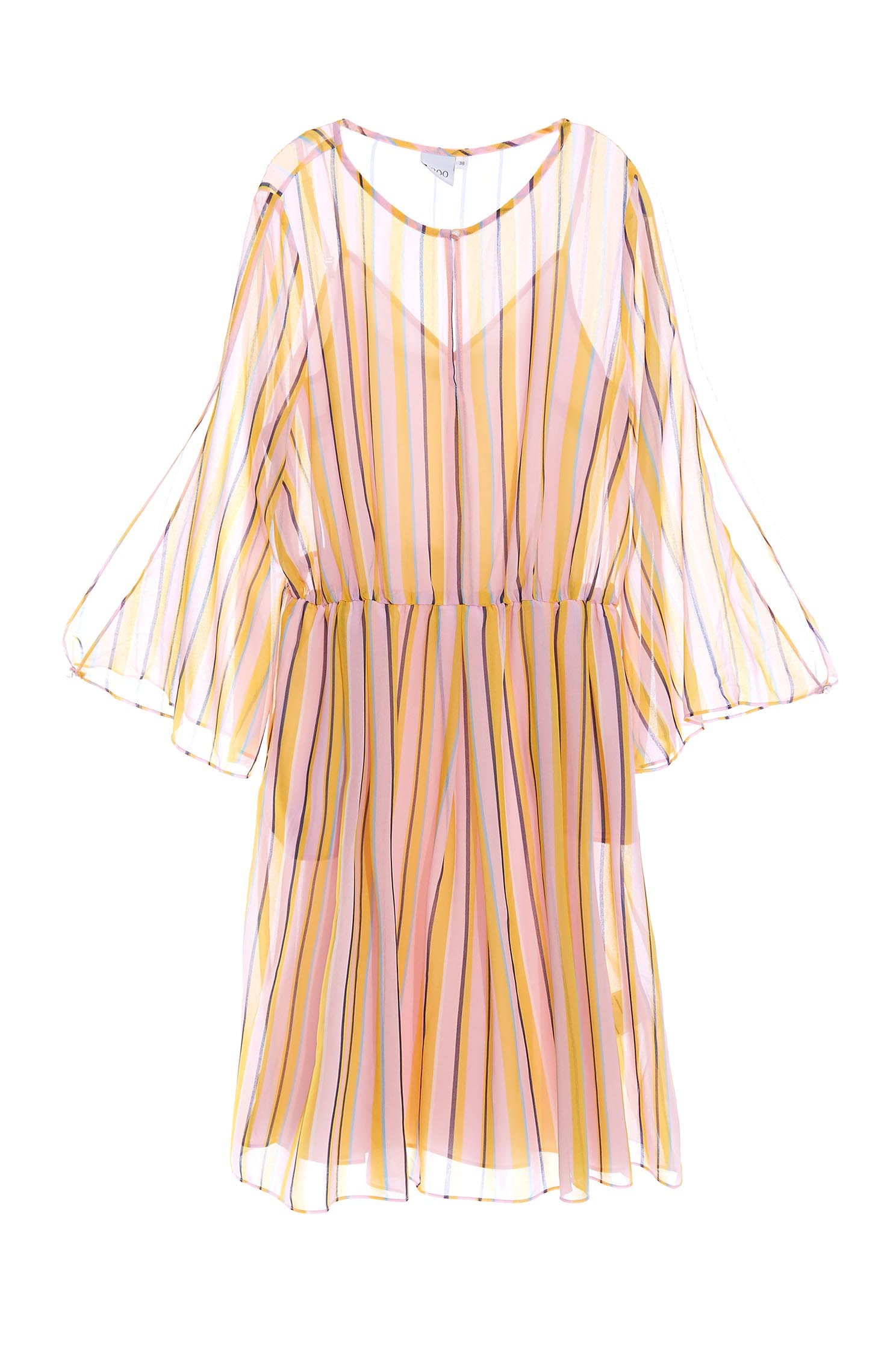 Summer Stripe Print Chiffon DressColorful straight striped round-neck mini dress,Dresses,Season (SS) Look,Stripe,Trends