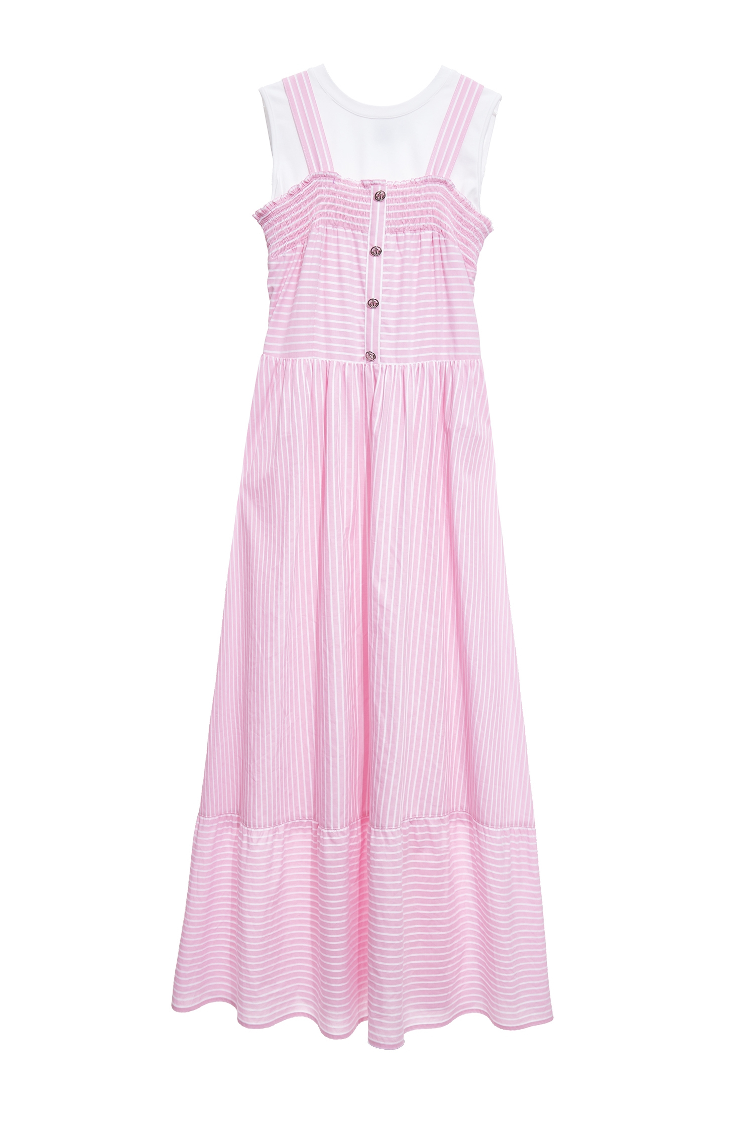 White Pinstripe Sleevless Pink Maxi Dress,Dresses,sleeveless tops,Season (SS) Look,Stripe,White tops,sleeveless tops
