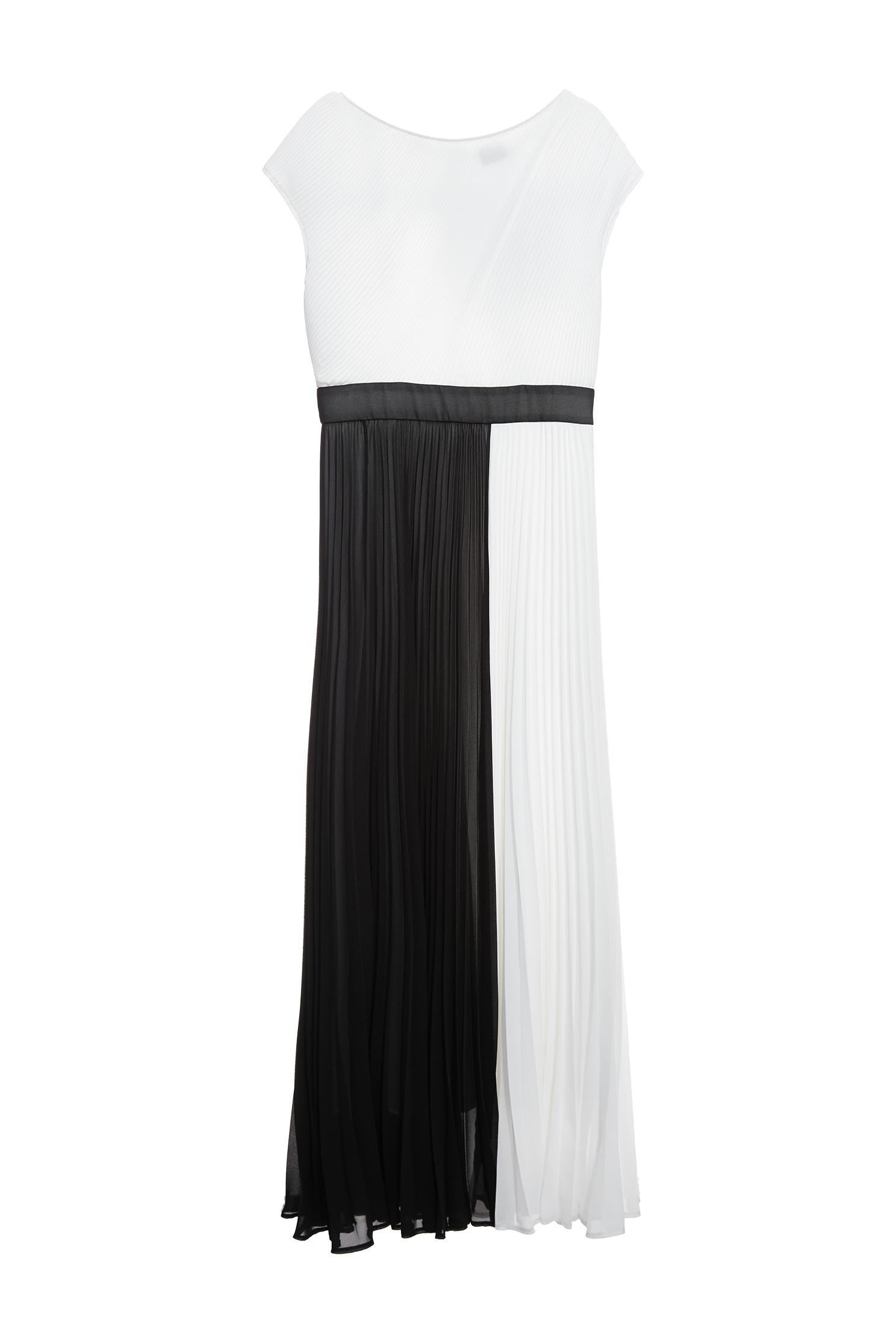 Black White Contrast Pleated Maxi DressBlack White Contrast Pleated Maxi Dress,Dresses,Season (SS) Look,White dresses,Chiffon
