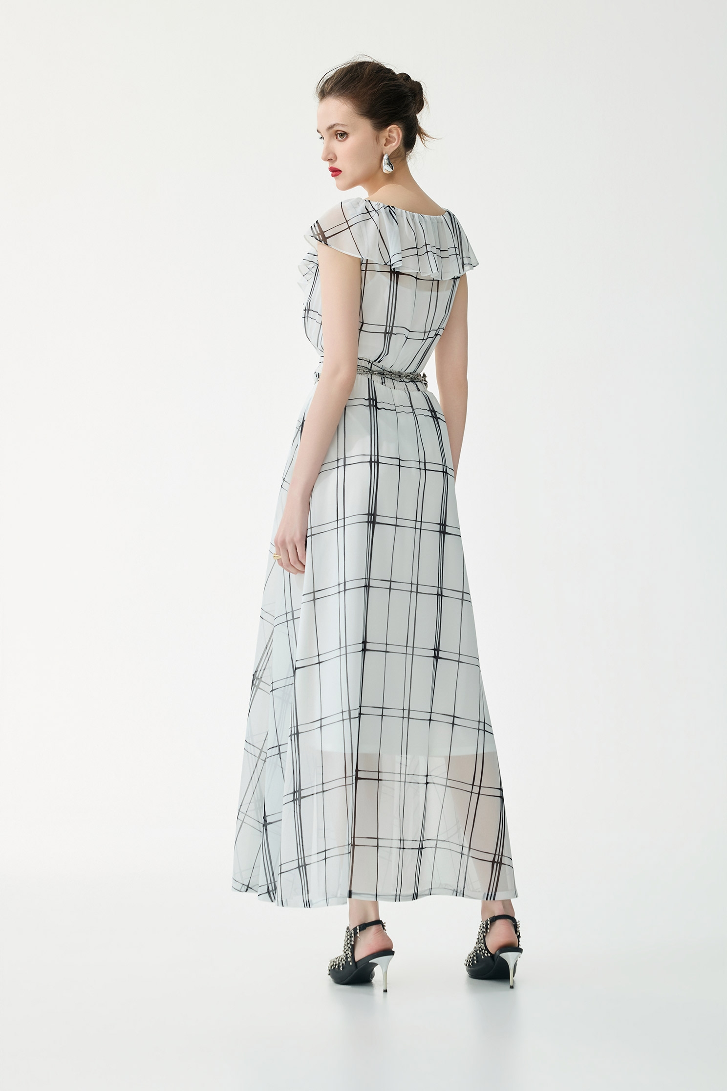 Checked Ruffle Maxi DressChecked Ruffle Maxi Dress,Dresses,Under shirts,Season (SS) Look,Plaid,Chiffon