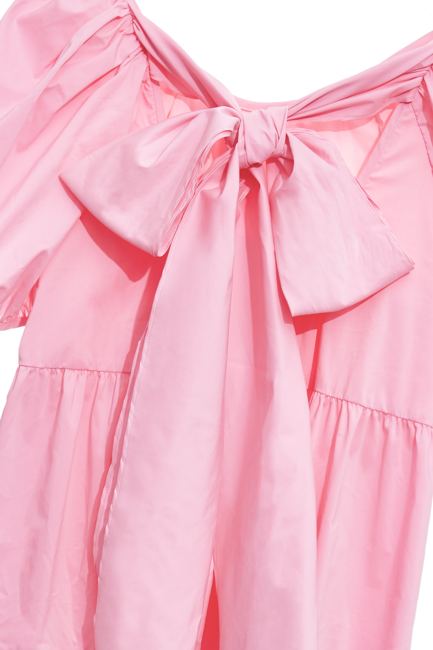 Puff Sleeve Bow Detail Pink DressPuff Sleeve Bow Detail Pink Dress,Dresses,Season (SS) Look