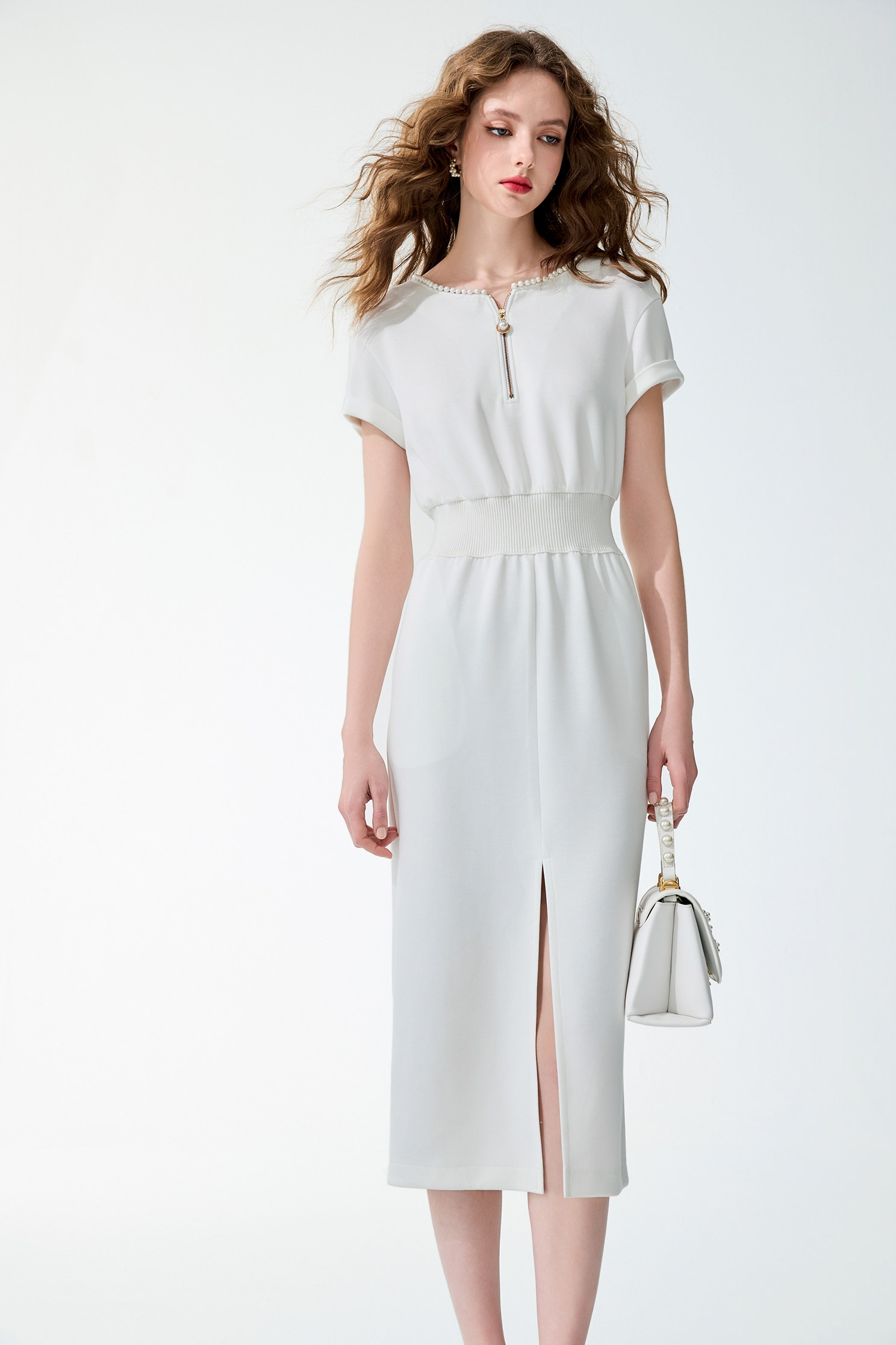 Minimalist Pearl Applique Short Sleeve DressMinimalist Pearl Applique Short Sleeve Dress,Dresses,Season (SS) Look,pearl,White dresses
