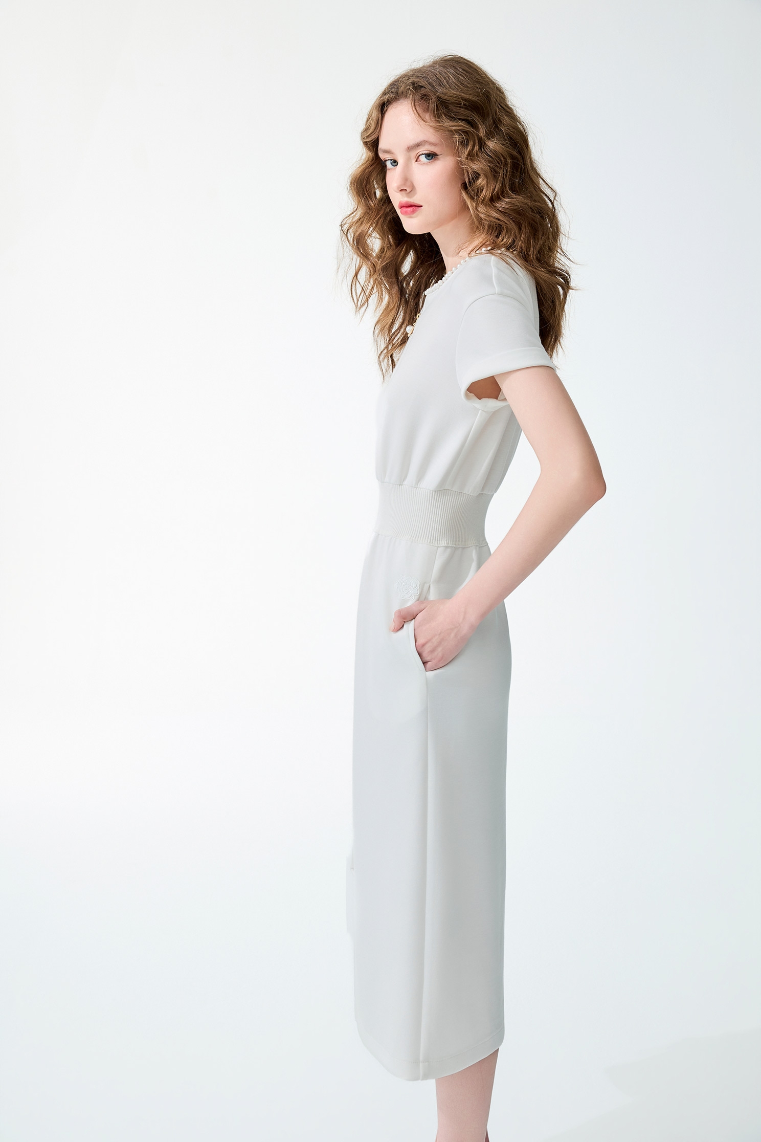 Minimalist Pearl Applique Short Sleeve DressMinimalist Pearl Applique Short Sleeve Dress,Dresses,Season (SS) Look,pearl,White dresses