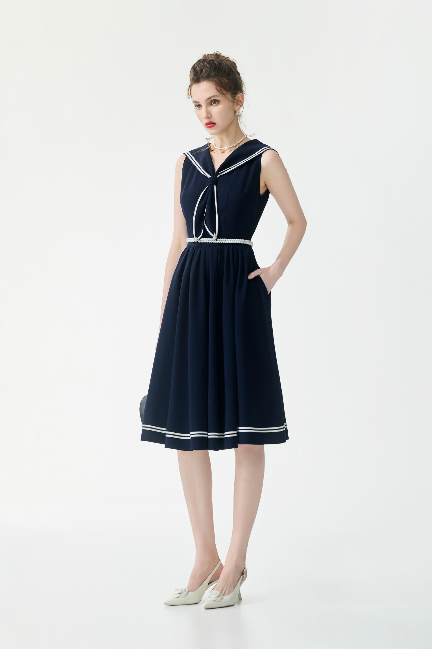 Sailor Collar Navy Sleevless DressSailor Collar Navy Sleevless Dress,Dresses,Season (SS) Look