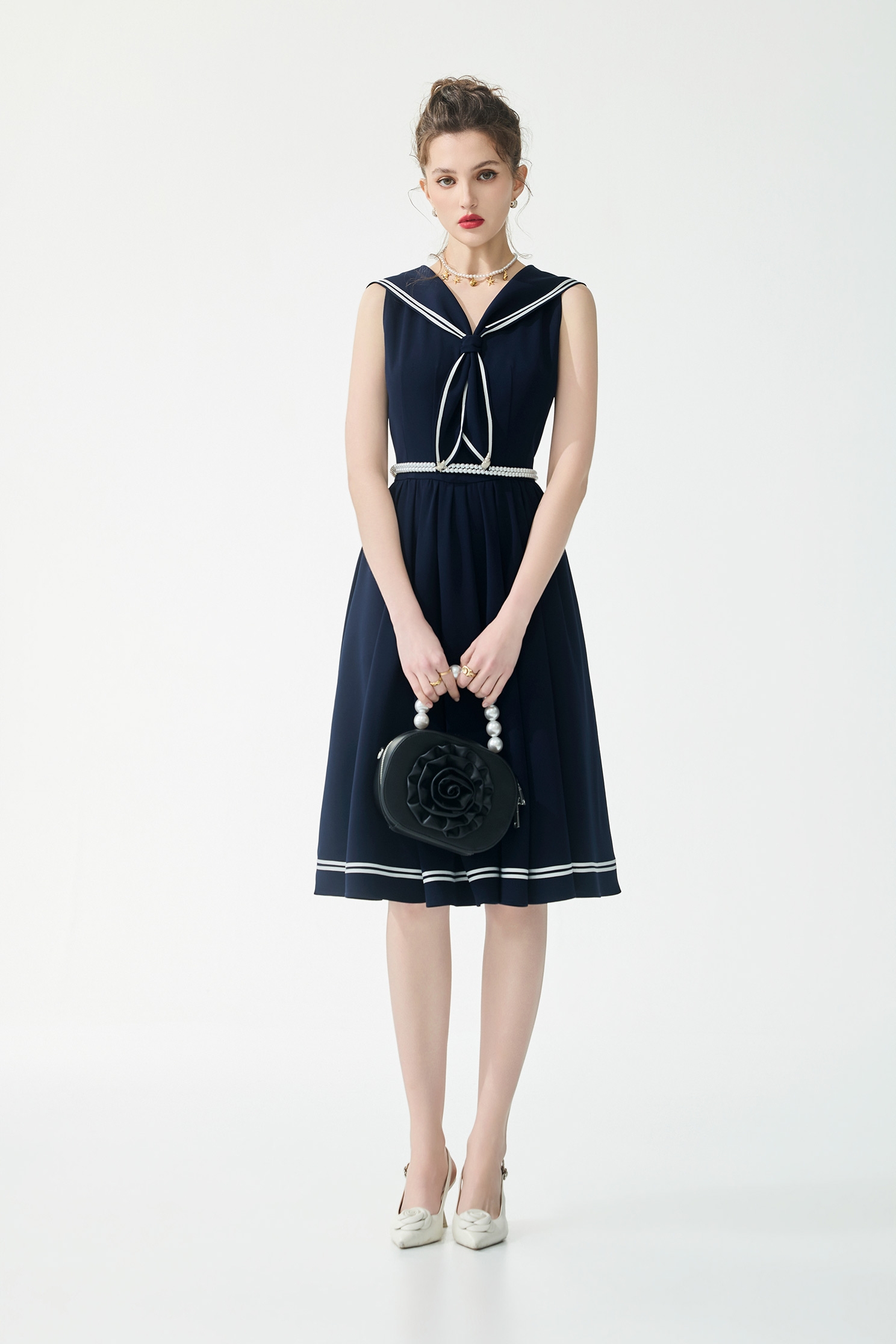 Sailor Collar Navy Sleevless DressSailor Collar Navy Sleevless Dress,Dresses,Season (SS) Look