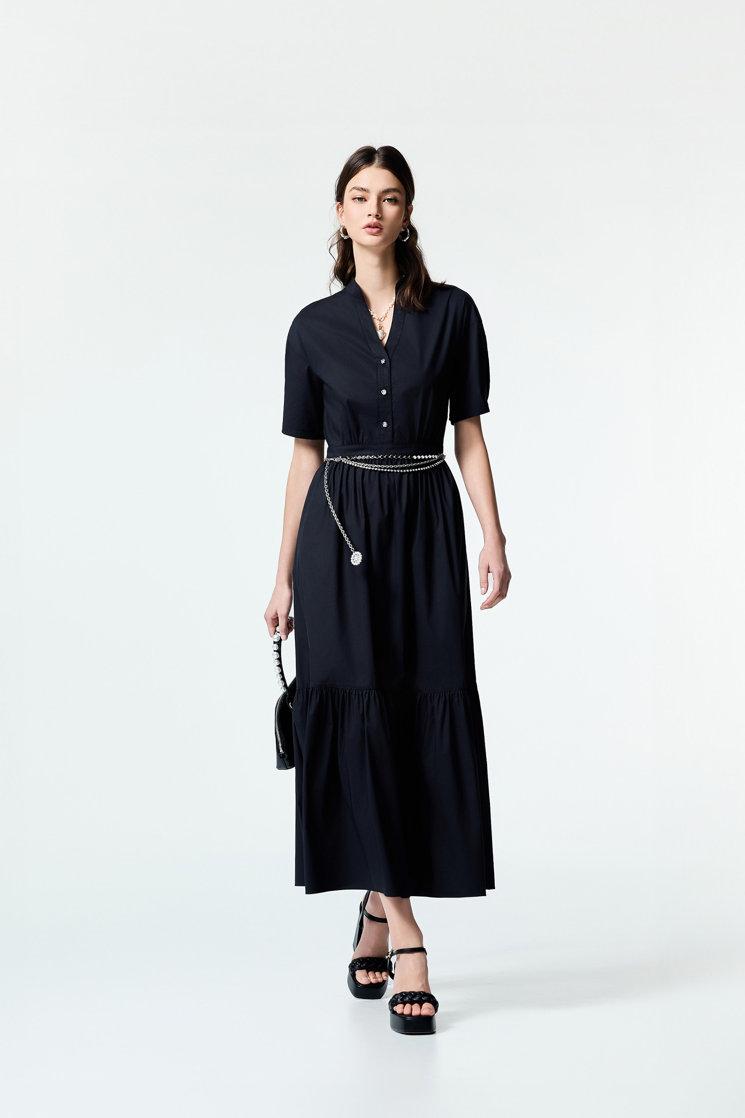 Short Sleeve Maxi Shirt DressShort Sleeve Maxi Shirt Dress,Dresses,Season (SS) Look,Back To Classic,Back To B/W,Black dresses