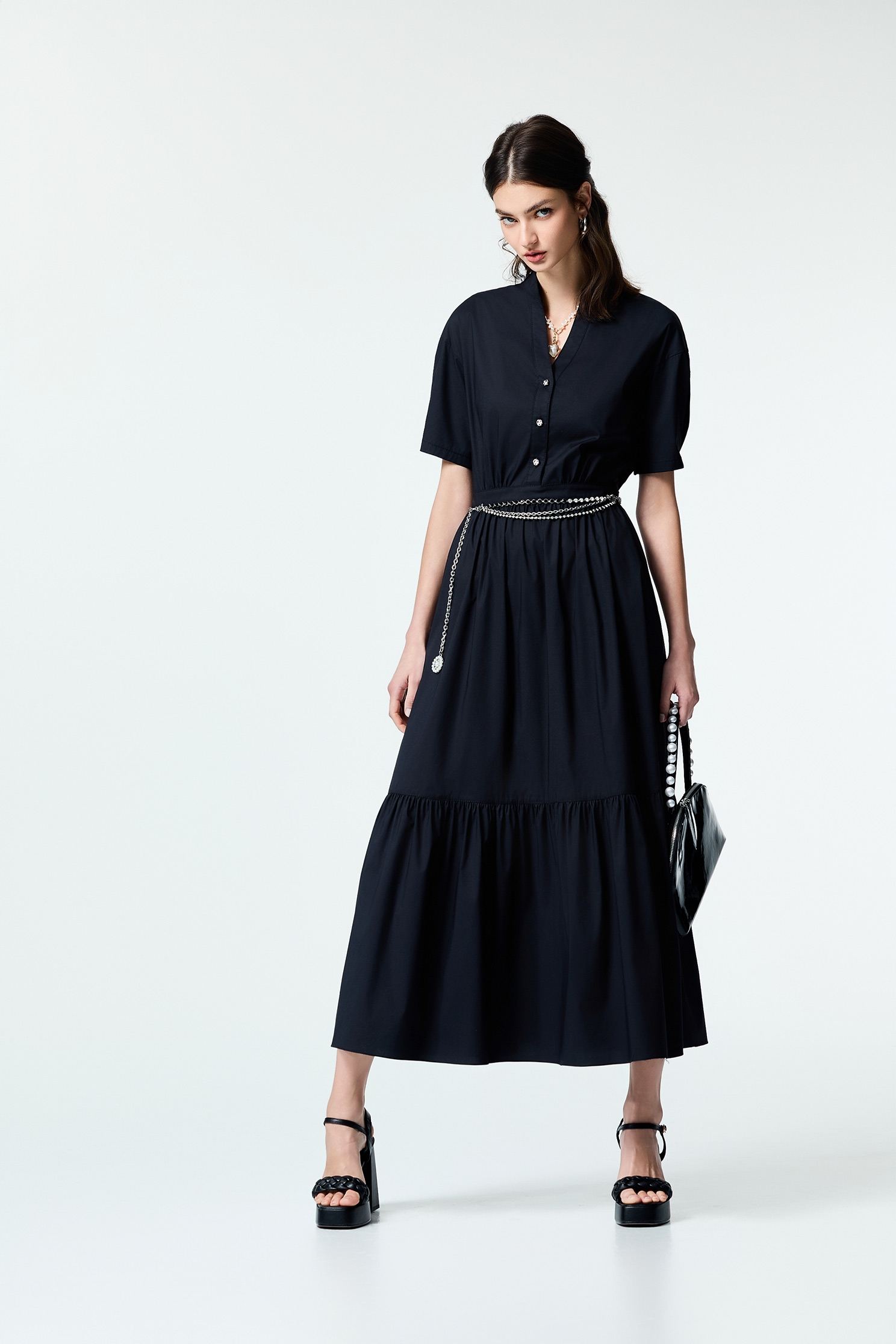 Short Sleeve Maxi Shirt DressShort Sleeve Maxi Shirt Dress,Dresses,Season (SS) Look,Back To Classic,Back To B/W,Black dresses