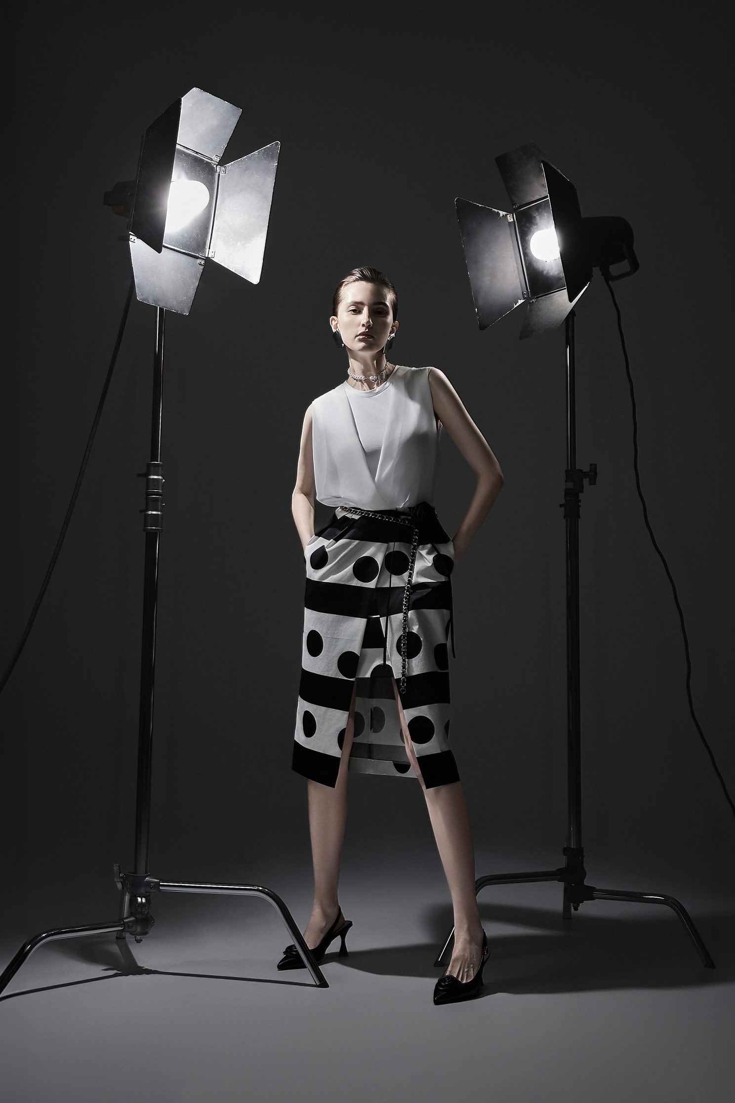 Stripe With Polka Dot Print Sleeveless DressStripe With Polka Dot Print Sleeveless Dress,Dresses,Season (SS) Look,dotcollection,Back To Classic,Back To B/W