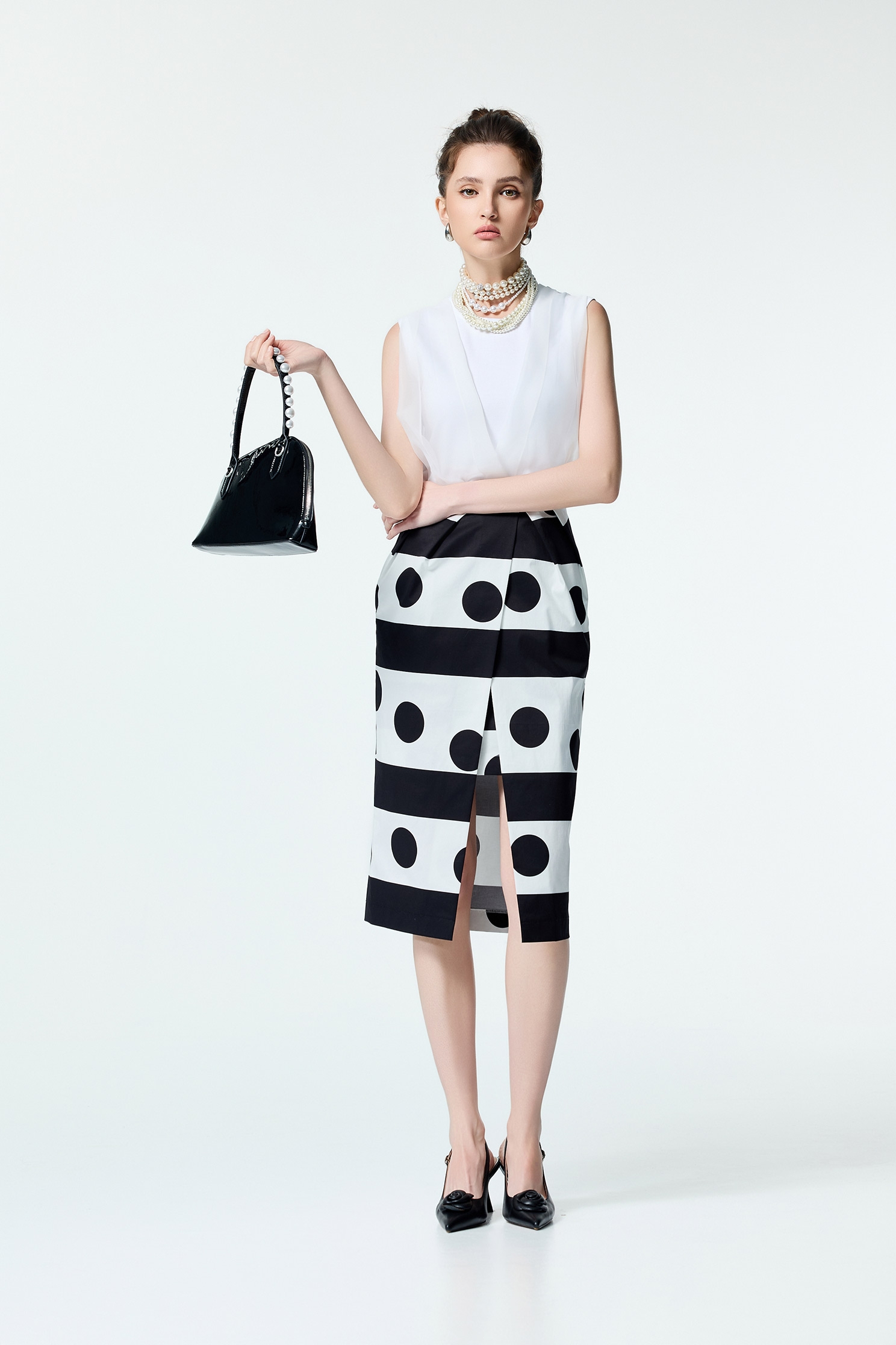 Stripe With Polka Dot Print Sleeveless DressStripe With Polka Dot Print Sleeveless Dress,Dresses,Season (SS) Look,dotcollection,Back To Classic,Back To B/W