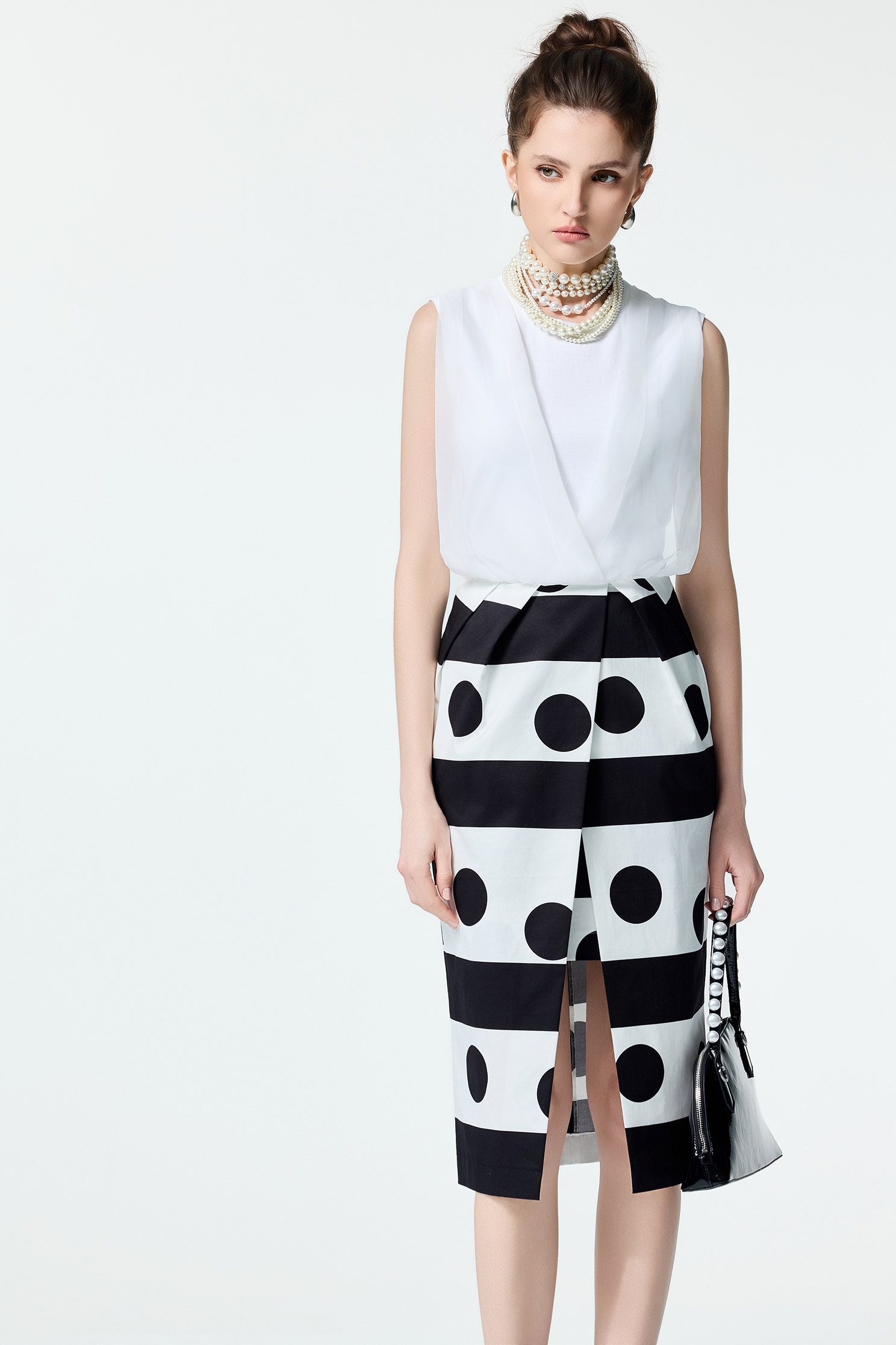 Stripe With Polka Dot Print Sleeveless DressStripe With Polka Dot Print Sleeveless Dress,Dresses,Season (SS) Look,dotcollection,Back To Classic,Back To B/W