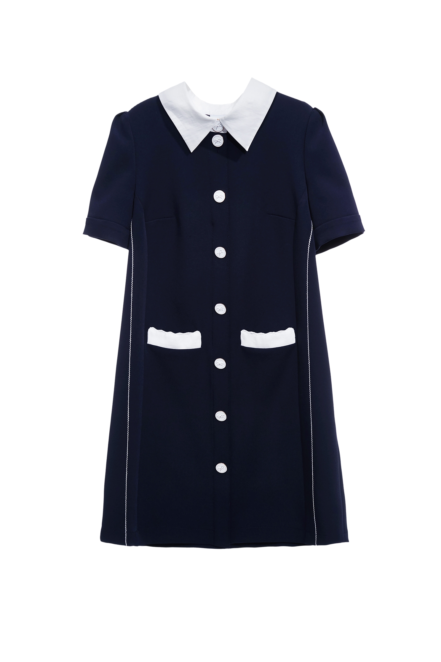 Contrast Collar Navy Short DressContrast Collar Navy Short Dress,Dresses,Embroidered,Season (SS) Look,bows,Urban Fashion
