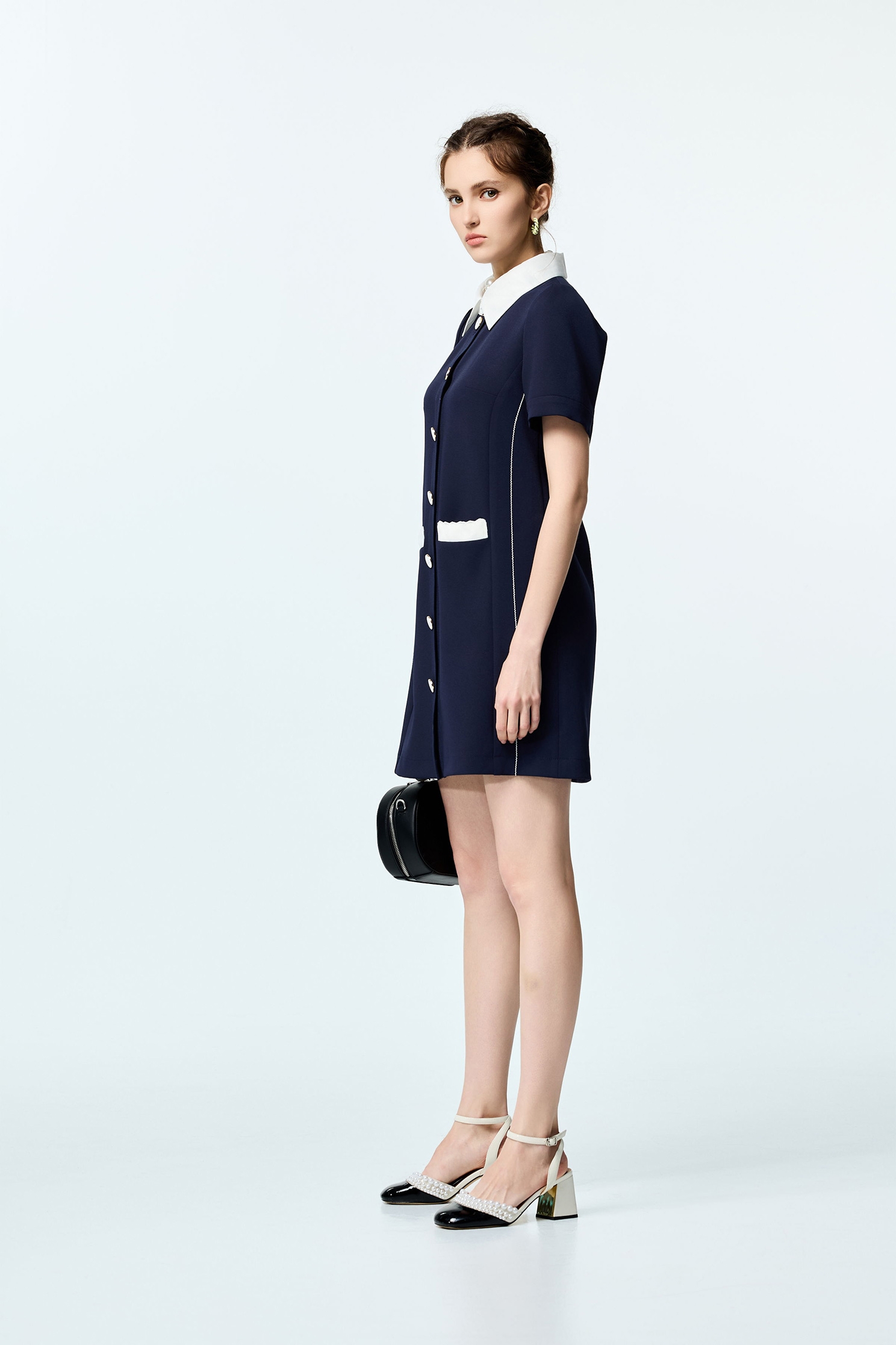 Contrast Collar Navy Short DressContrast Collar Navy Short Dress,Dresses,Embroidered,Season (SS) Look,bows,Urban Fashion