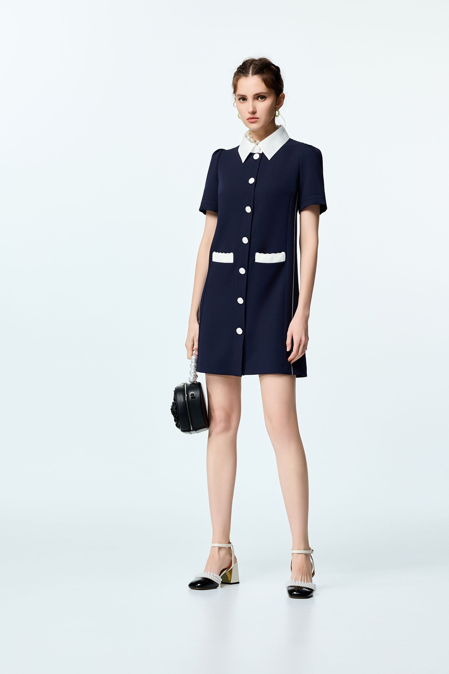 Contrast Collar Navy Short DressContrast Collar Navy Short Dress,Dresses,Embroidered,Season (SS) Look,bows,Urban Fashion