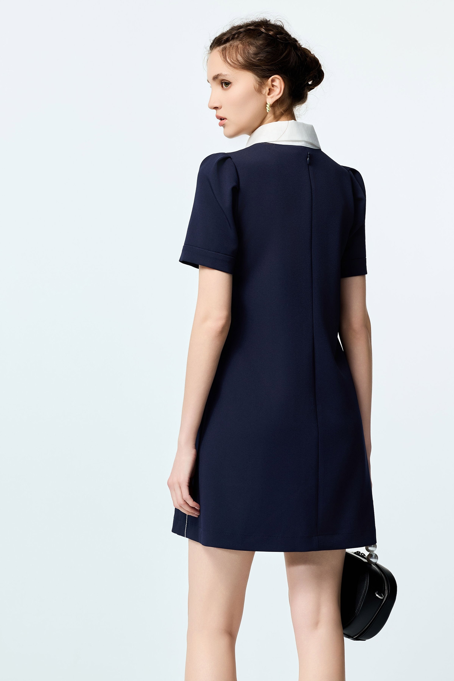 Contrast Collar Navy Short DressContrast Collar Navy Short Dress,Dresses,Embroidered,Season (SS) Look,bows,Urban Fashion