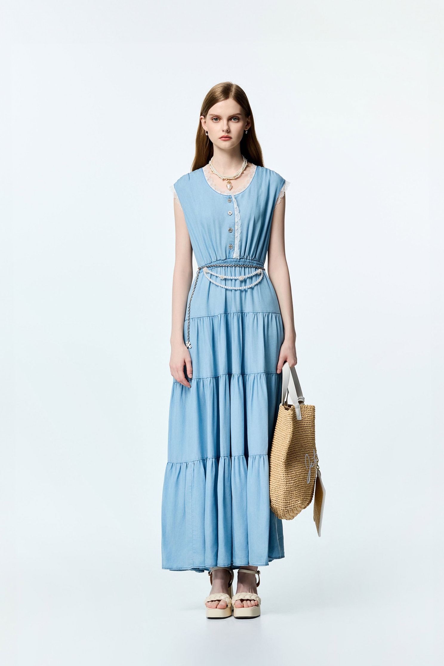 Lace Trim Detail Soft Denim DressLace Trim Detail Soft Denim Dress,Dresses,Season (SS) Look,Denim,Lace,Urban Fashion