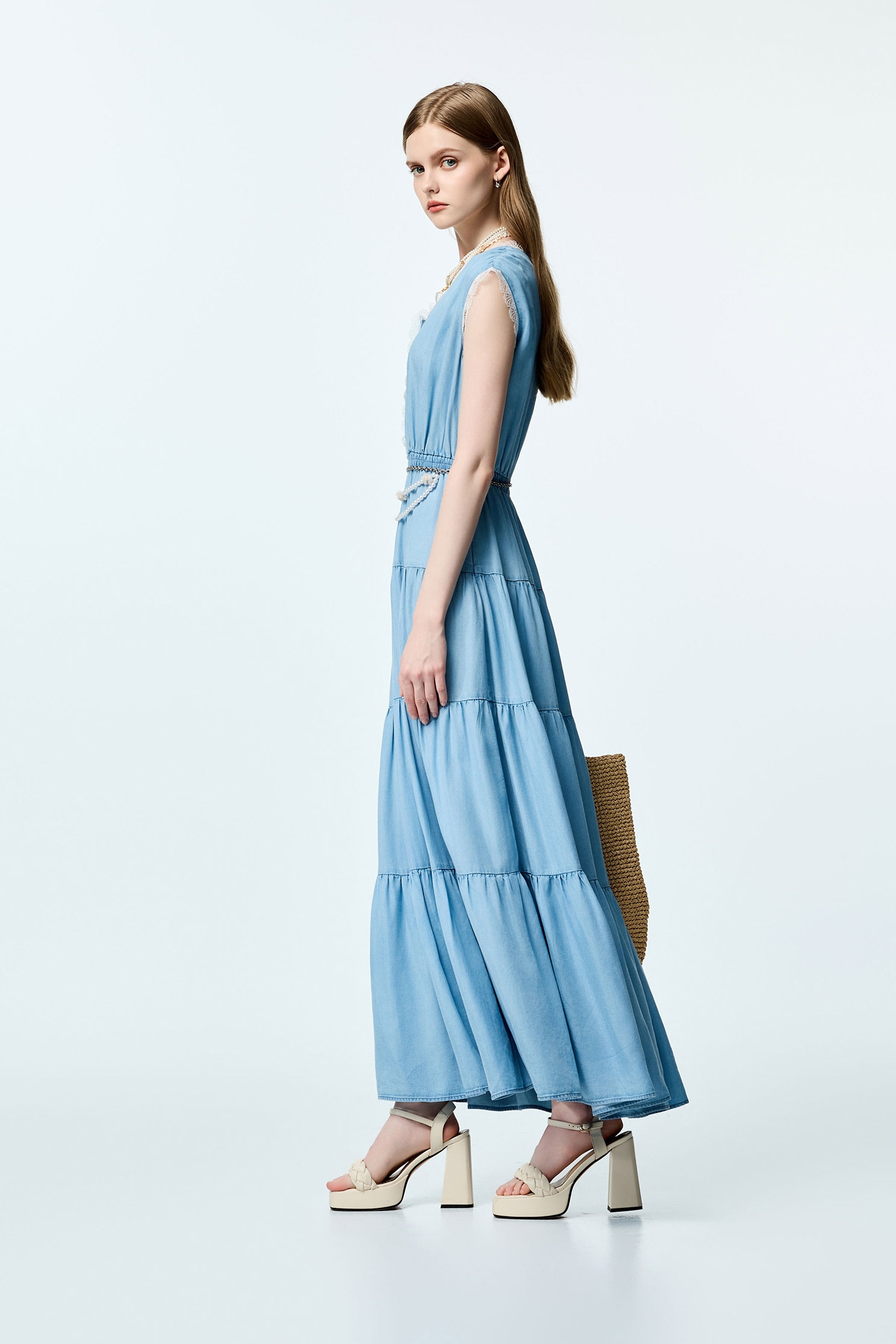 Lace Trim Detail Soft Denim DressLace Trim Detail Soft Denim Dress,Dresses,Season (SS) Look,Denim,Lace,Urban Fashion