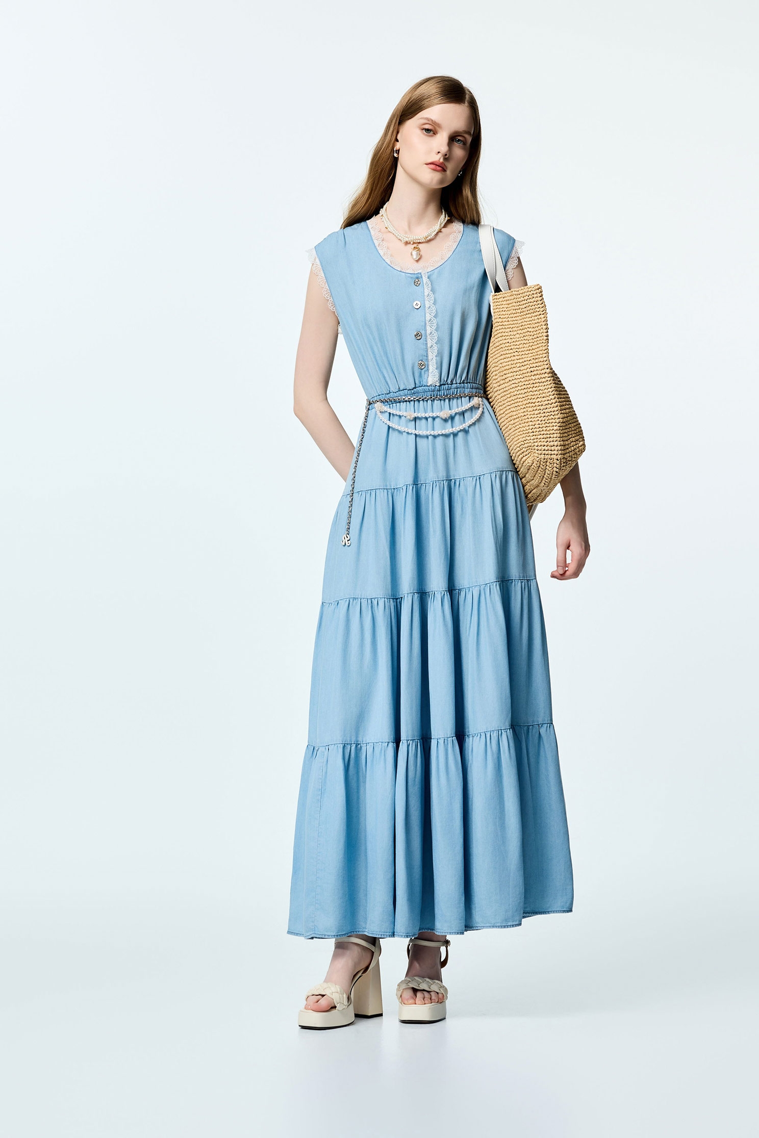 Lace Trim Detail Soft Denim DressLace Trim Detail Soft Denim Dress,Dresses,Season (SS) Look,Denim,Lace,Urban Fashion