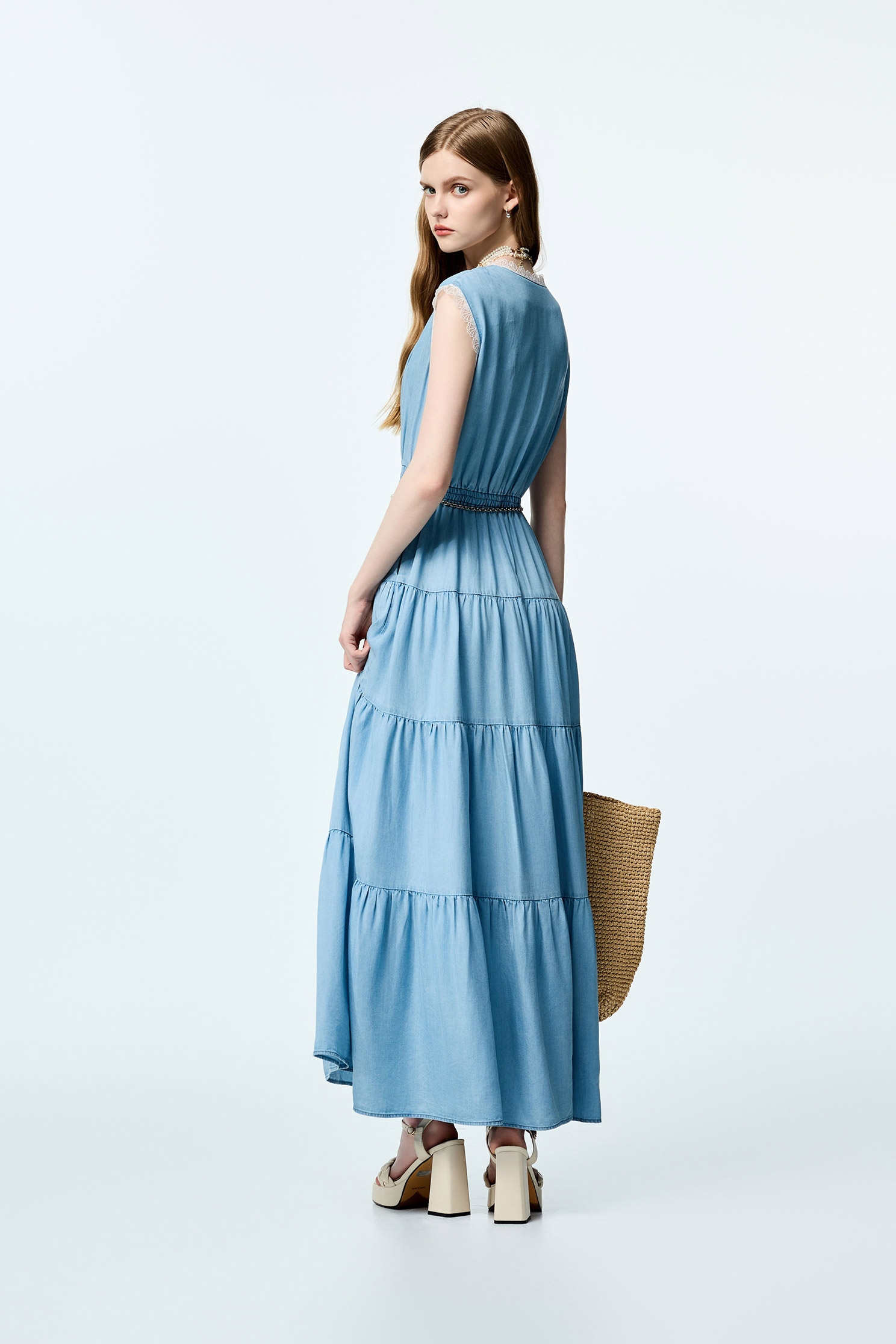 Lace Trim Detail Soft Denim DressLace Trim Detail Soft Denim Dress,Dresses,Season (SS) Look,Denim,Lace,Urban Fashion