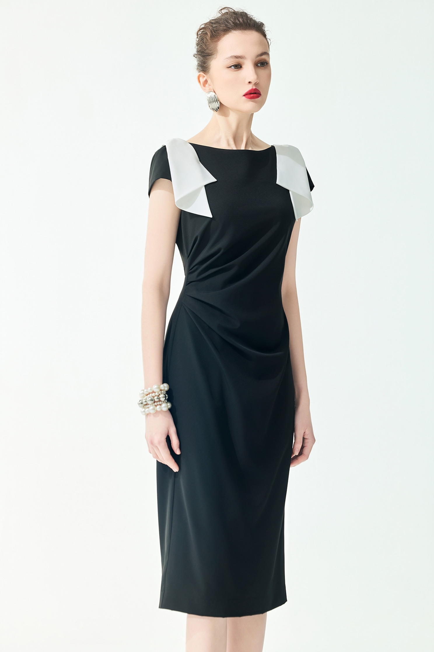 Contrast Bow Detail Fitted DressContrast Bow Detail Fitted Dress,Dresses,Season (SS) Look,bows,Black dresses
