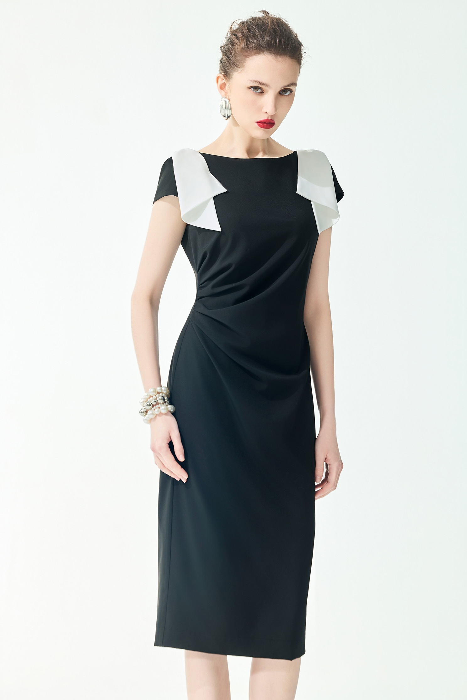 Contrast Bow Detail Fitted DressContrast Bow Detail Fitted Dress,Dresses,Season (SS) Look,bows,Black dresses