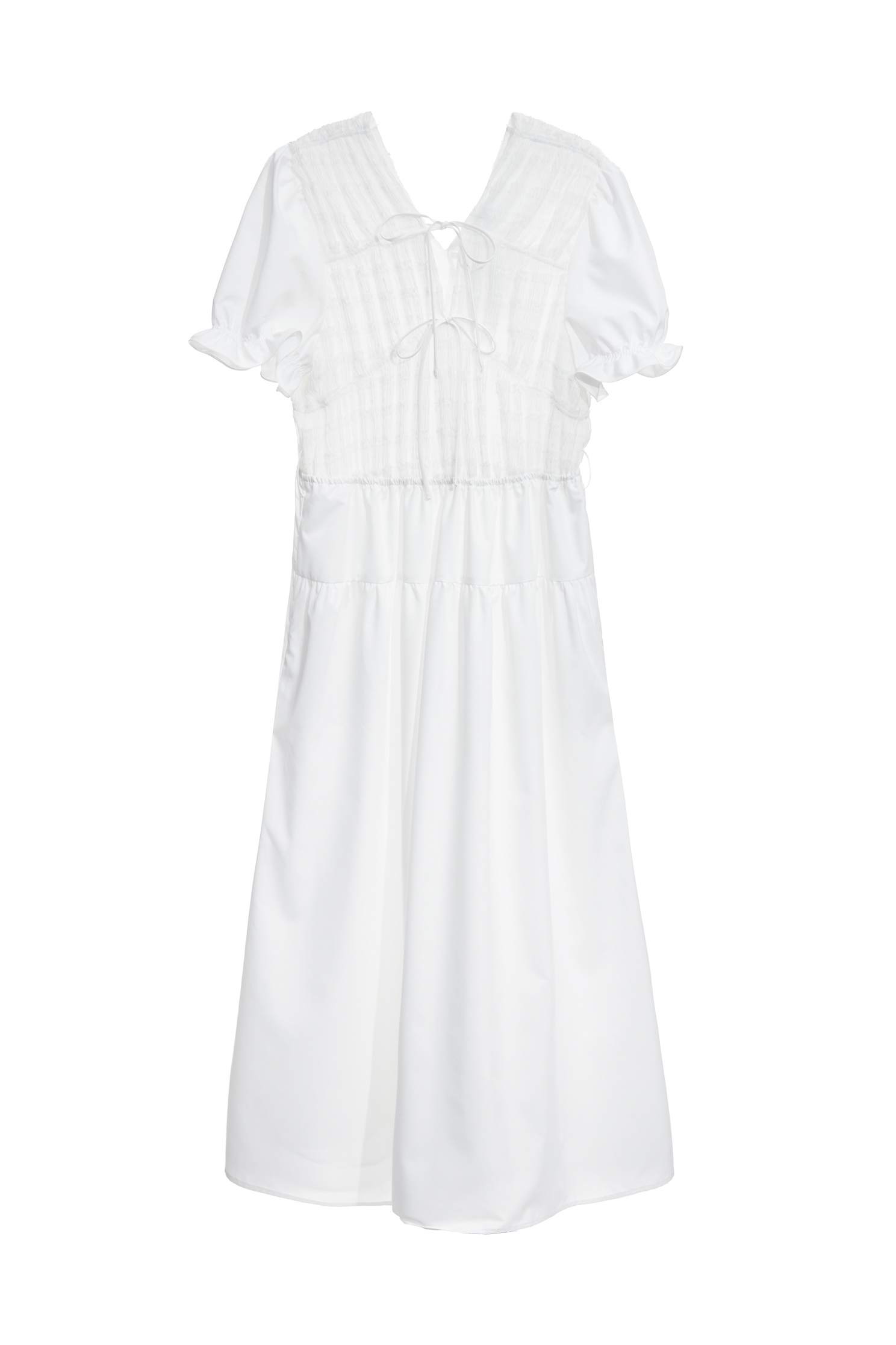 Pleated Detail Short Sleeve White Dress,Dresses,Season (SS) Look,White dresses