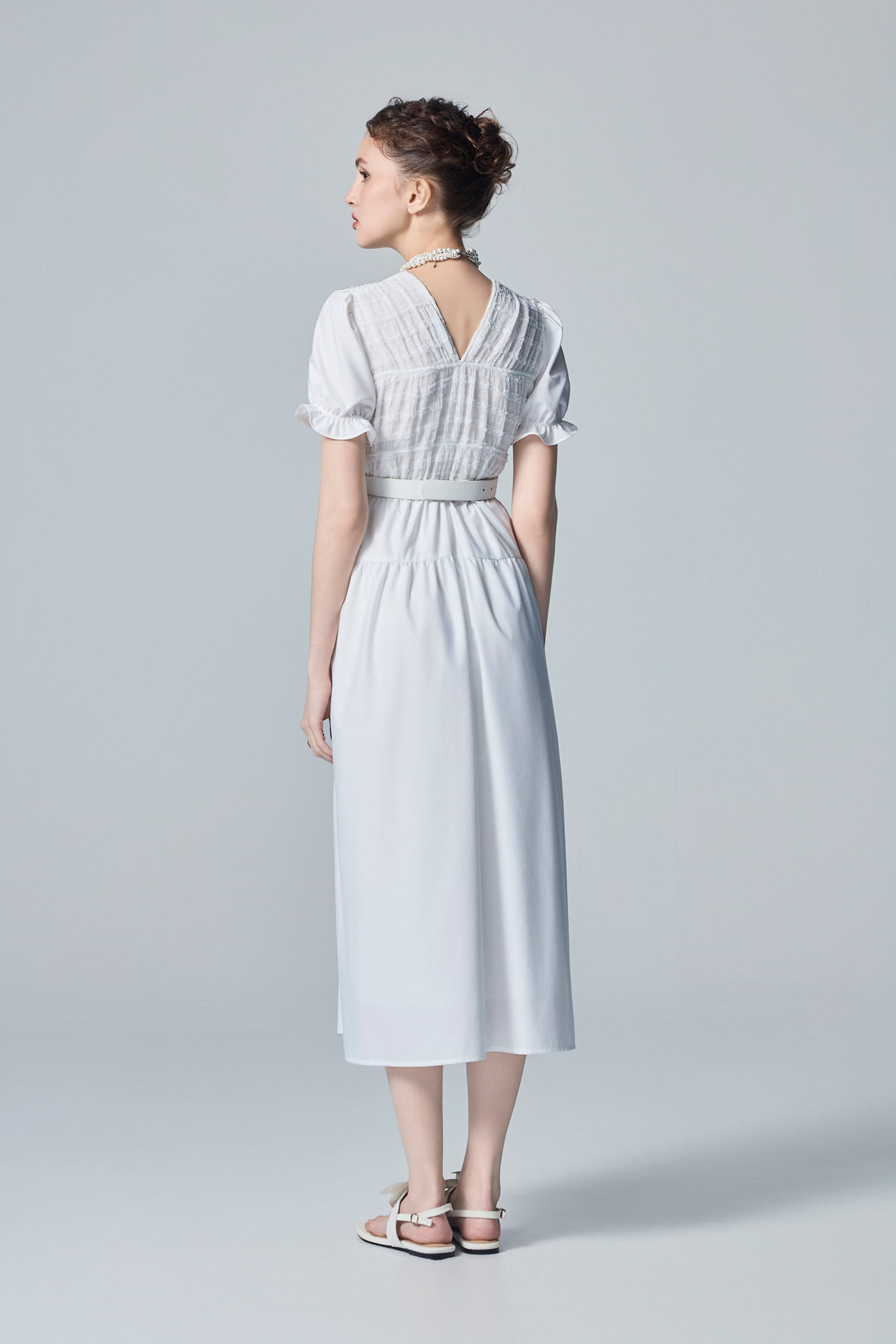 Pleated Detail Short Sleeve White Dress,Dresses,Season (SS) Look,White dresses