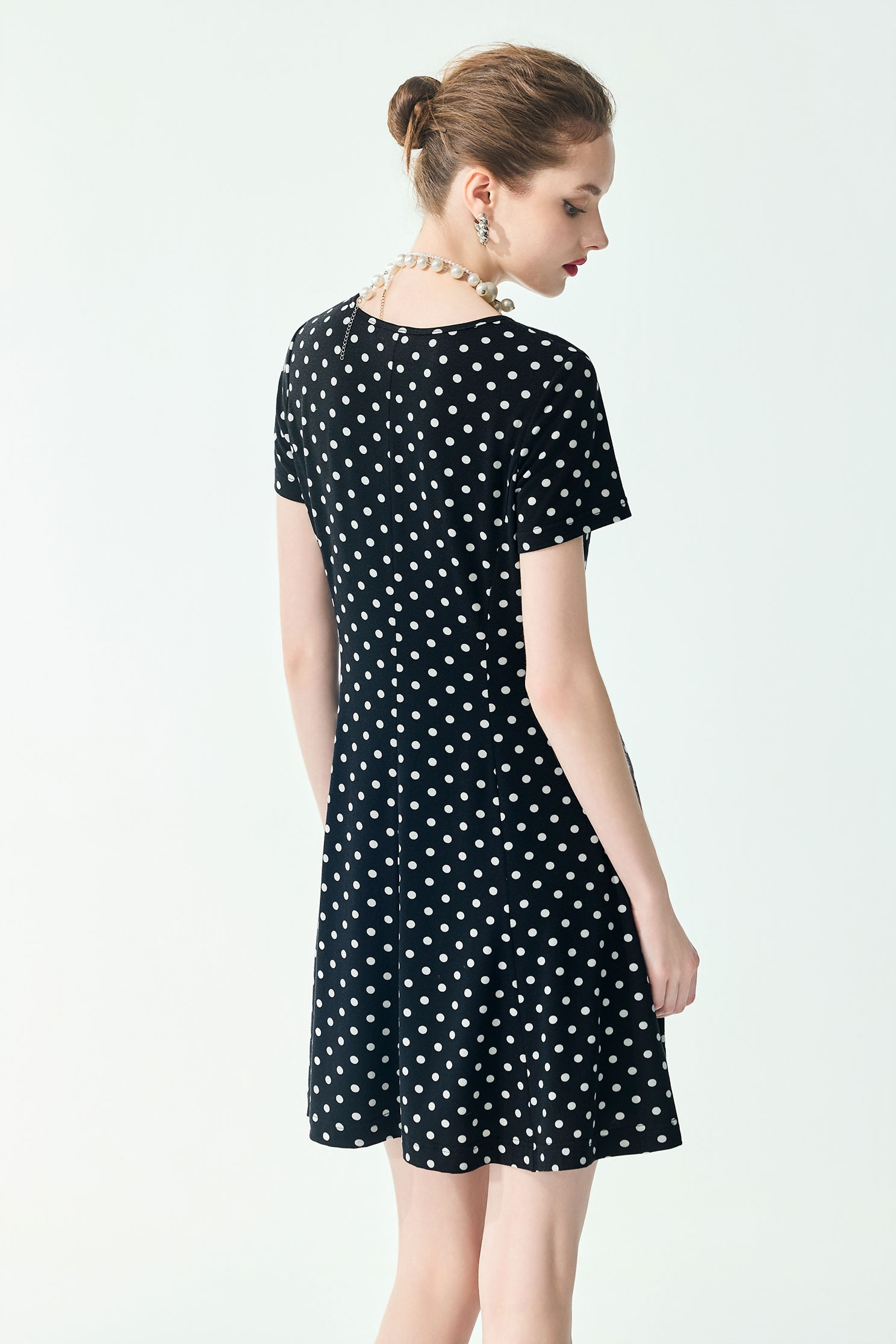 V-neck Polka Dot Short Sleeve DressV-neck Polka Dot Short Sleeve Dress,Dresses,Season (SS) Look,dotcollection,pearl