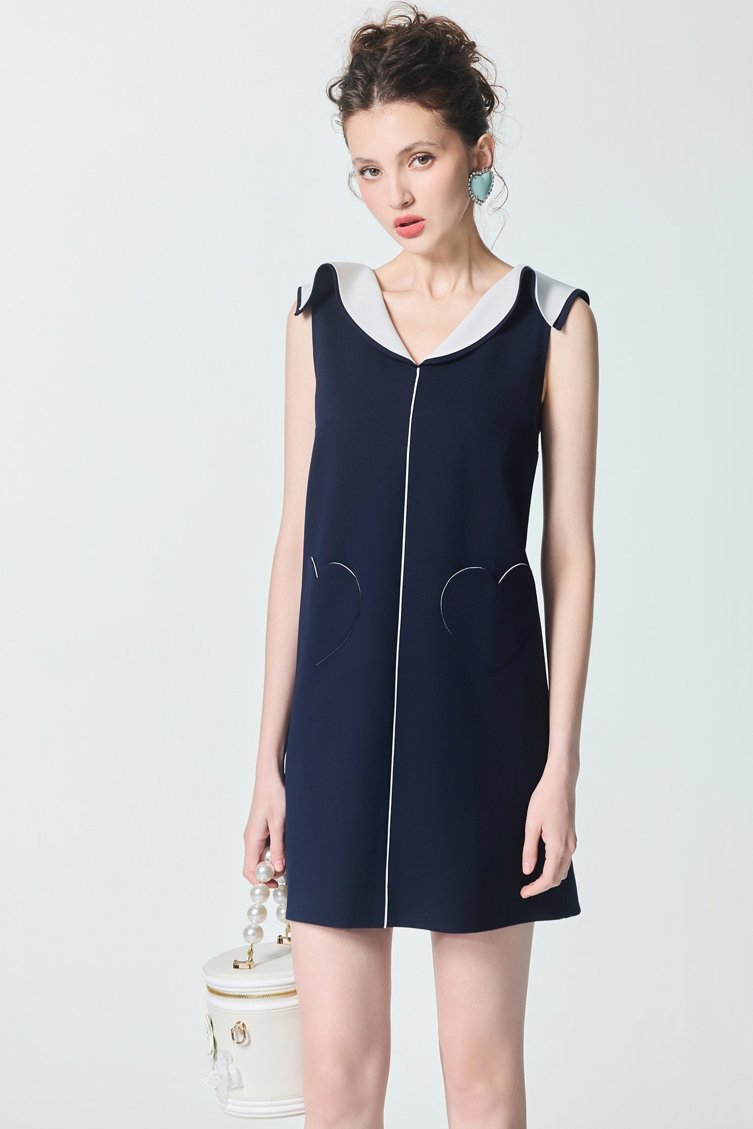 Contrast Collar Navy DressContrast Collar Navy Dress,Dresses,Season (SS) Look