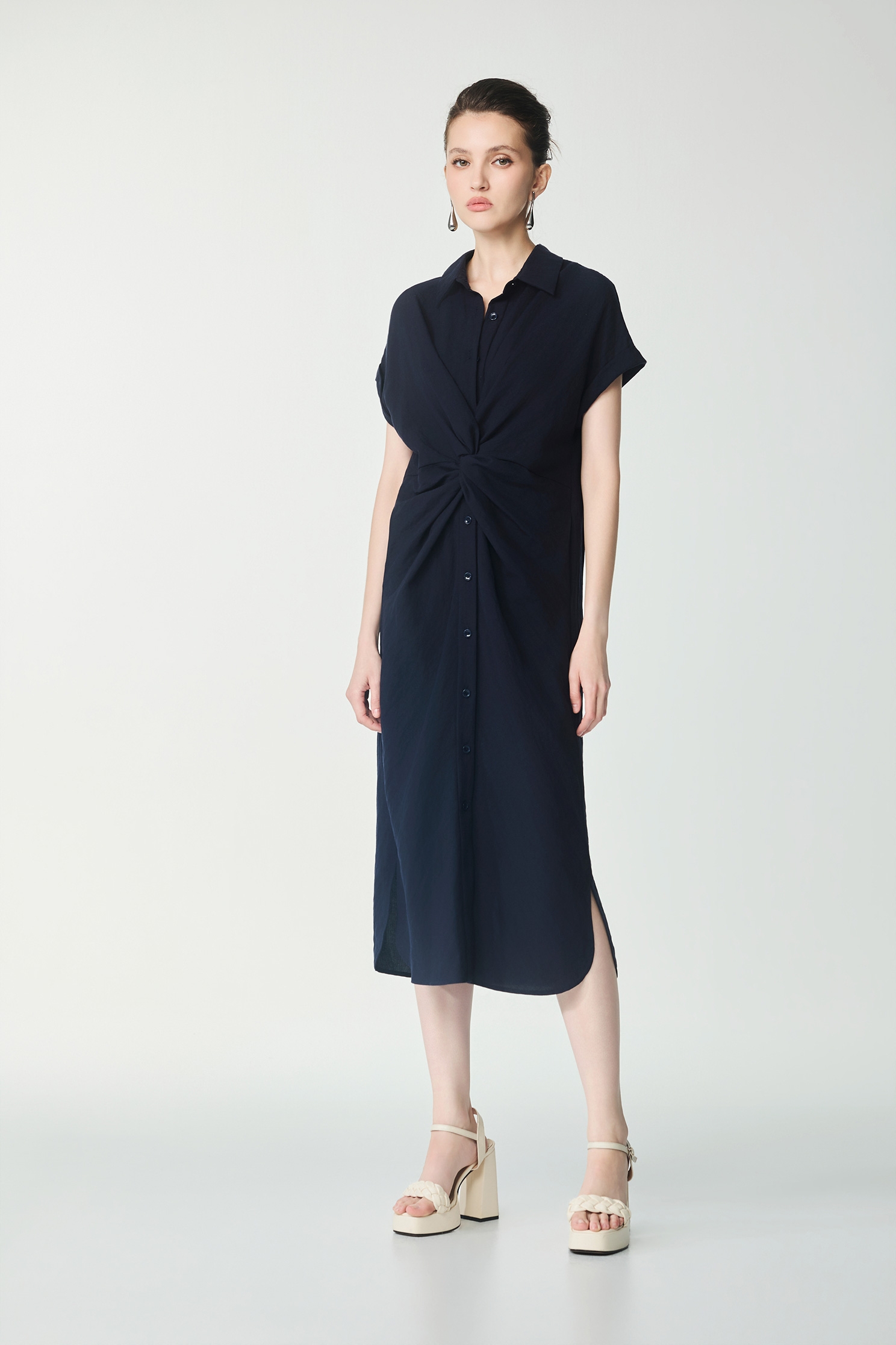 Front Twist Detail Navy DressFront Twist Detail Navy Dress,Dresses,Season (SS) Look