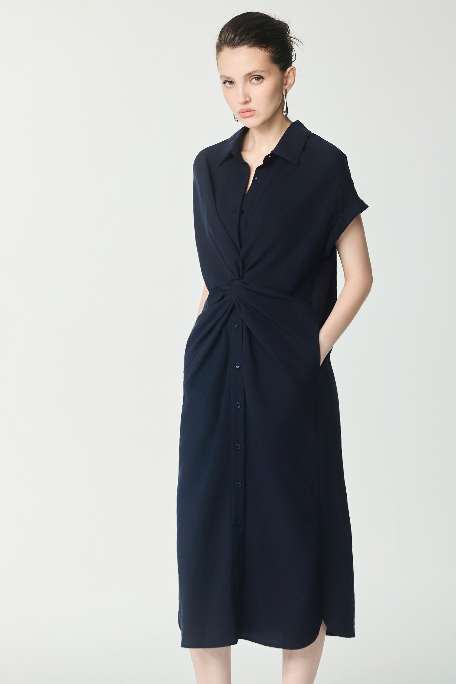 Front Twist Detail Navy DressFront Twist Detail Navy Dress,Dresses,Season (SS) Look