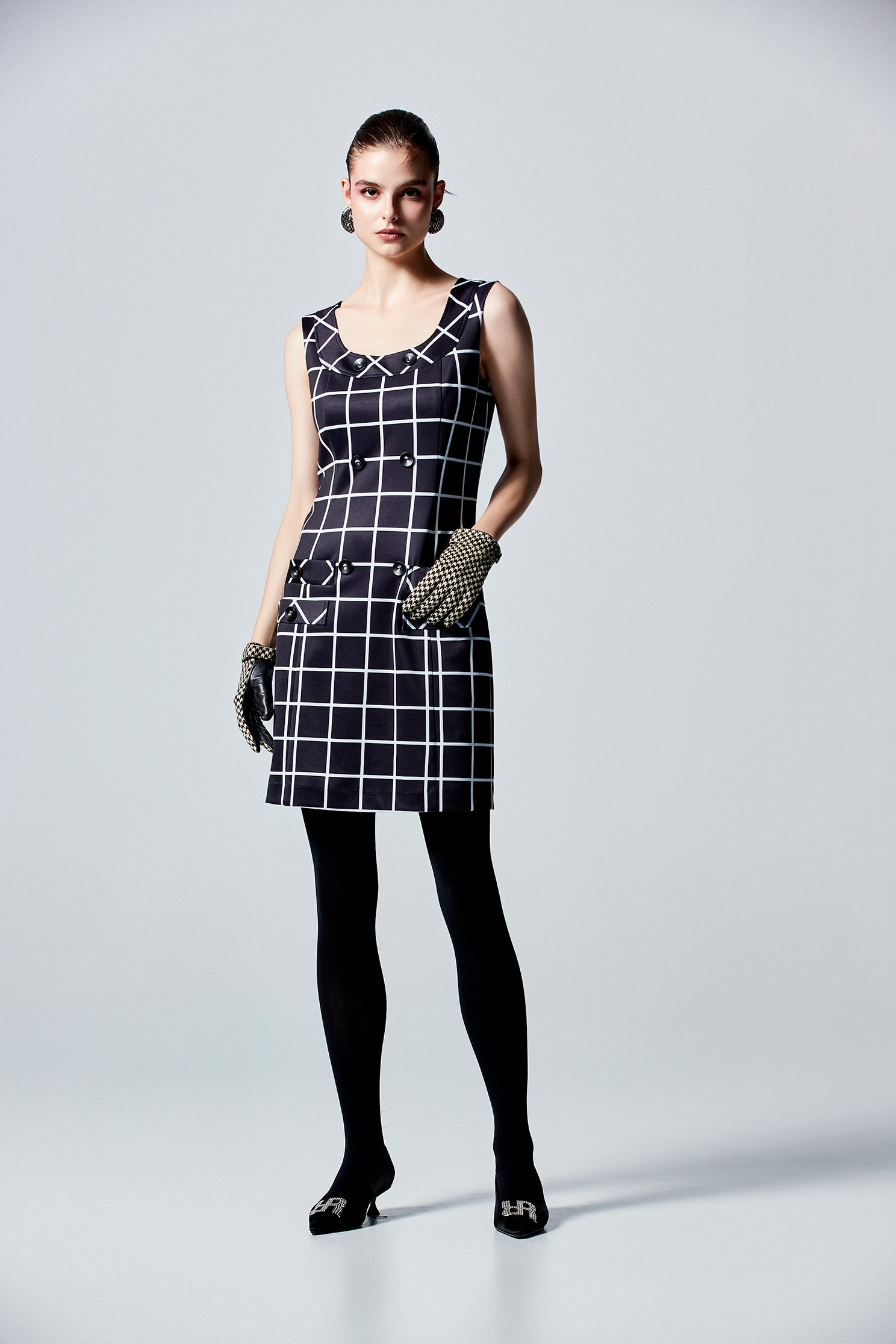 Sleeveless Checkered Short DressSleeveless Checkered Short Dress,Dresses,Season (AW) Look