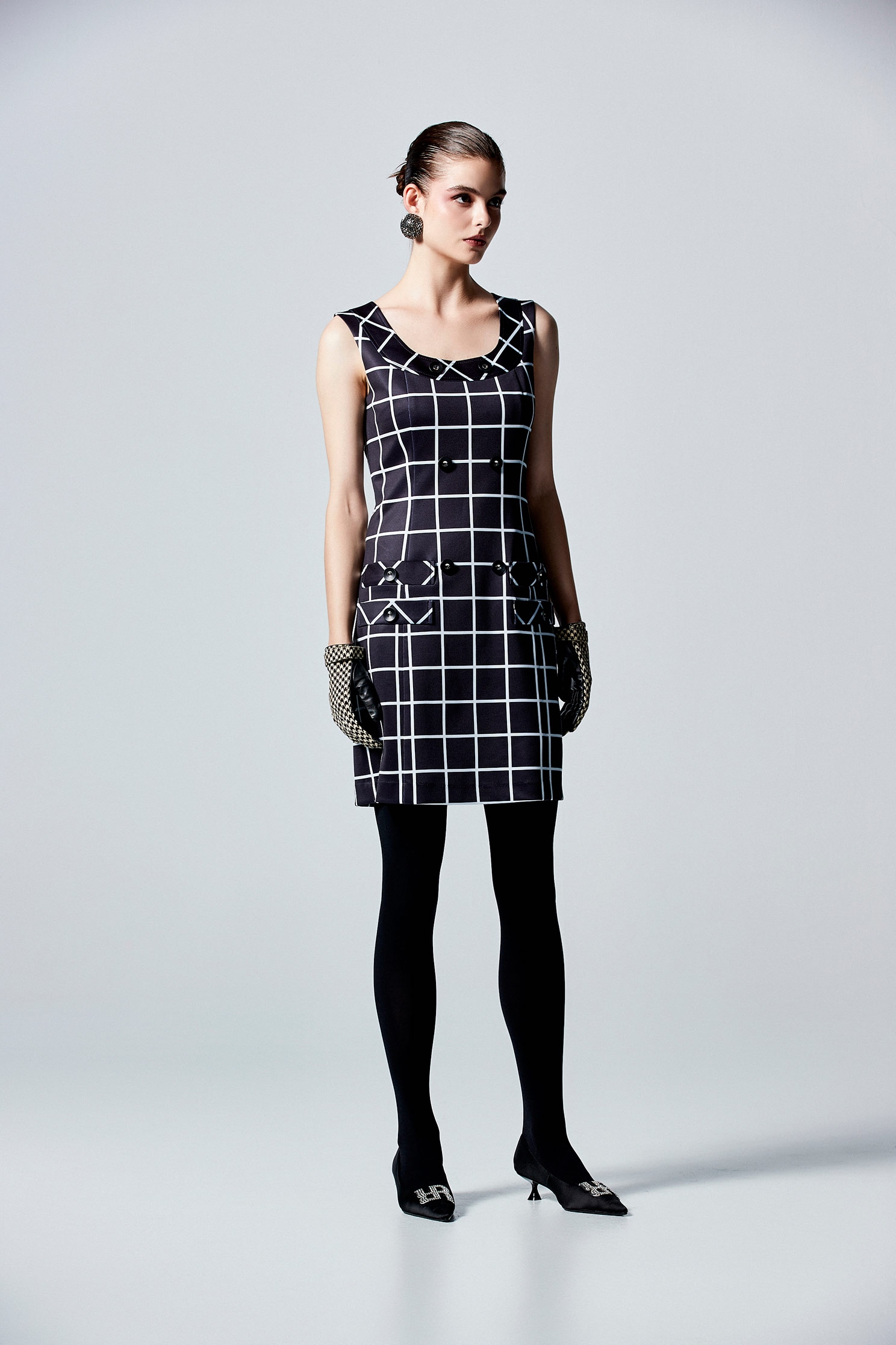Sleeveless Checkered Short DressSleeveless Checkered Short Dress,Dresses,Season (AW) Look
