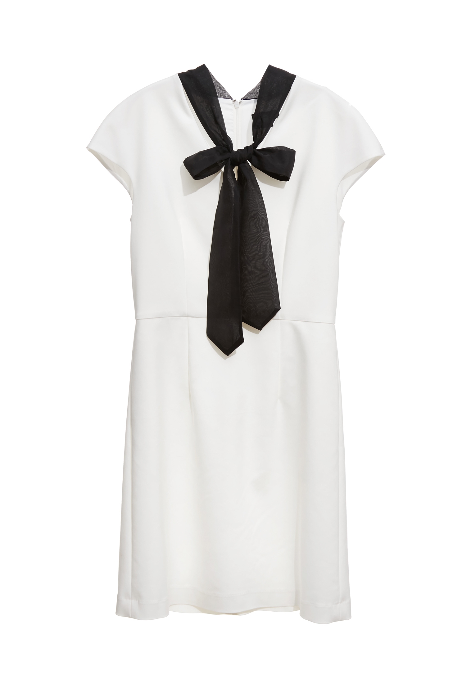 Contrast Black Scarf Short Sleeve DressContrast Black Scarf Short Sleeve Dress,Dresses,White dresses,Season (AW) Look