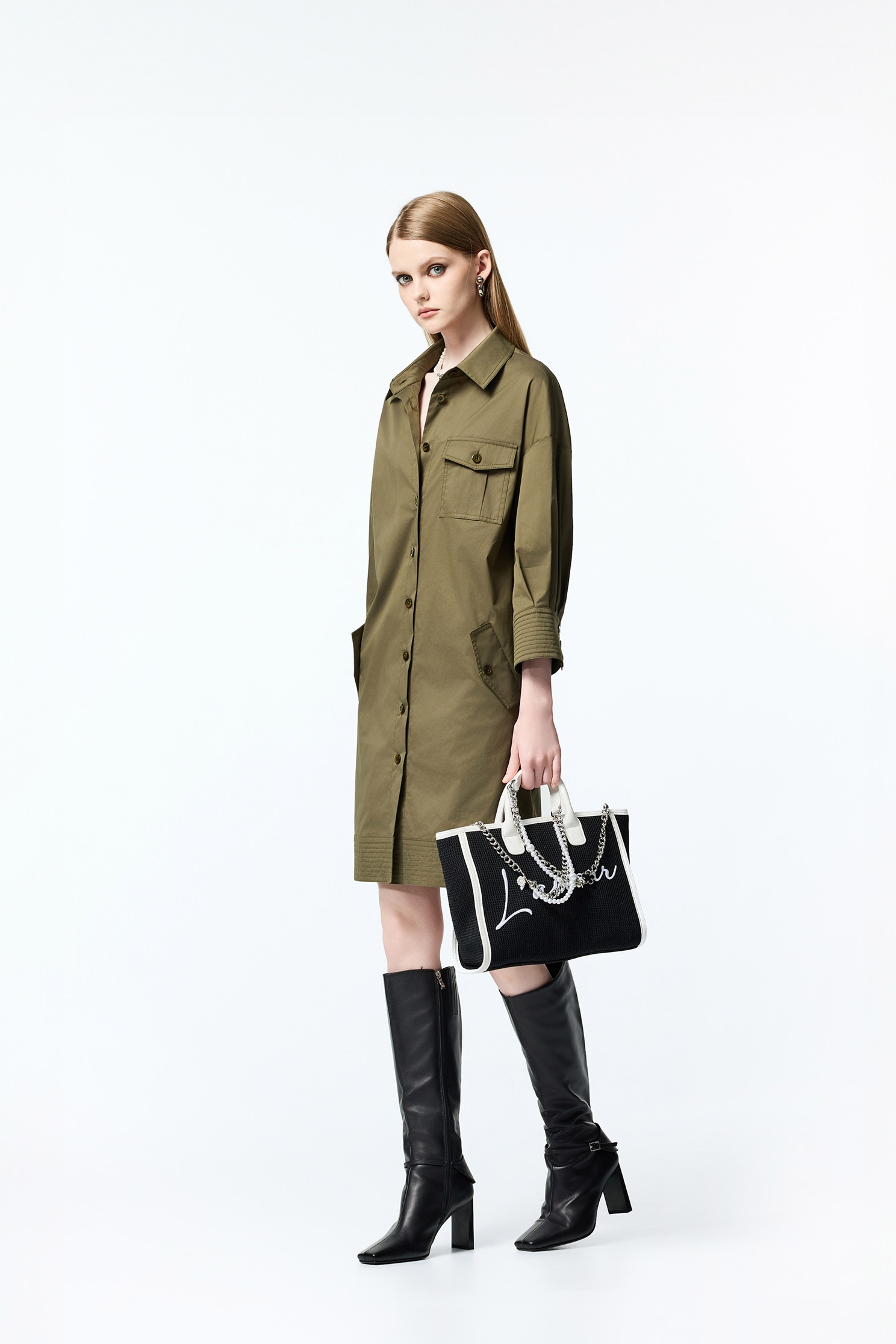 Moss Green Long Sleeve Shirt DressMoss Green Long Sleeve Shirt Dress,Dresses,Office Looks,Tops,Outerwear,Season (AW) Look,Blouses,Long shirts