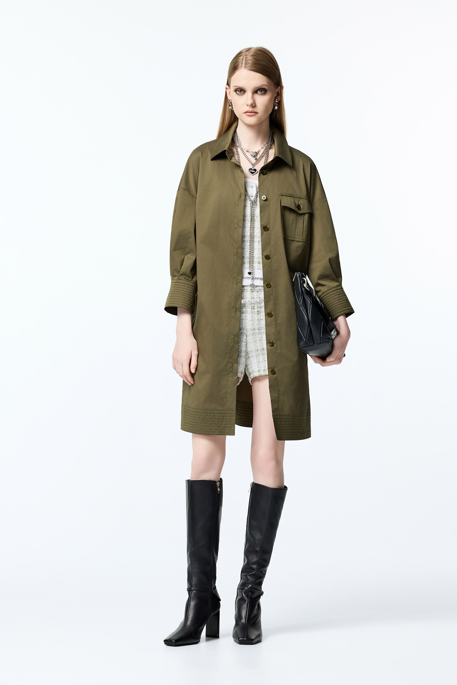 Moss Green Long Sleeve Shirt DressMoss Green Long Sleeve Shirt Dress,Dresses,Office Looks,Tops,Outerwear,Season (AW) Look,Blouses,Long shirts