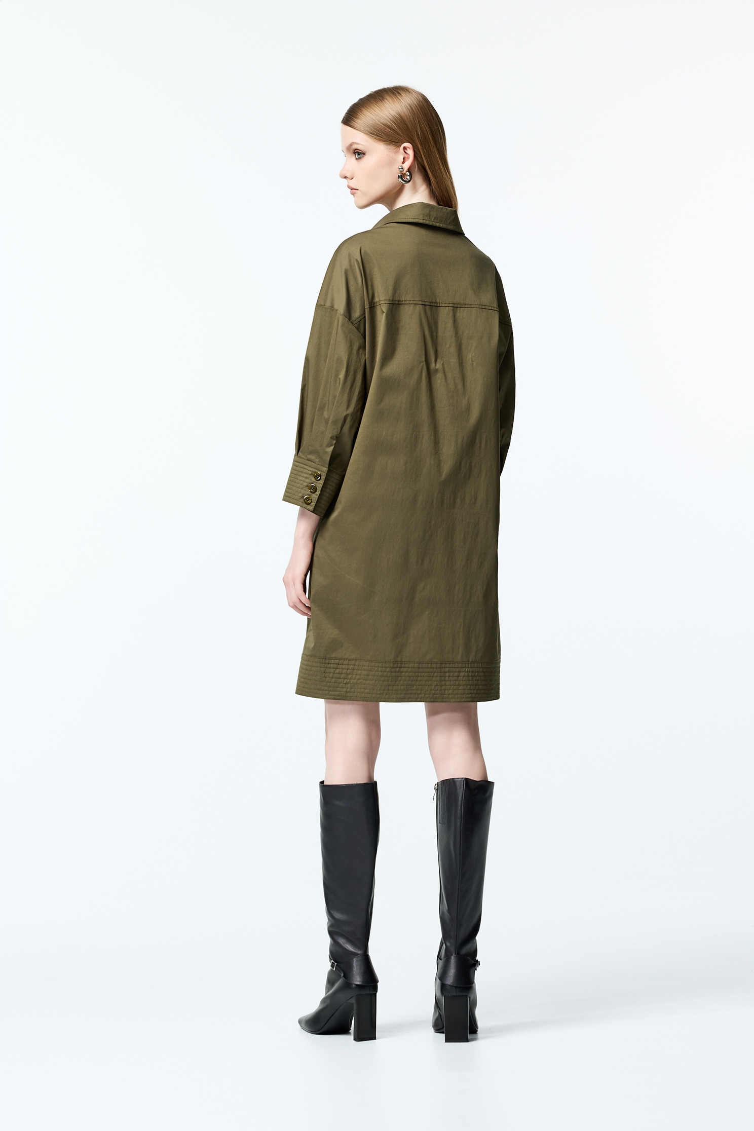 Moss Green Long Sleeve Shirt DressMoss Green Long Sleeve Shirt Dress,Dresses,Office Looks,Tops,Outerwear,Season (AW) Look,Blouses,Long shirts