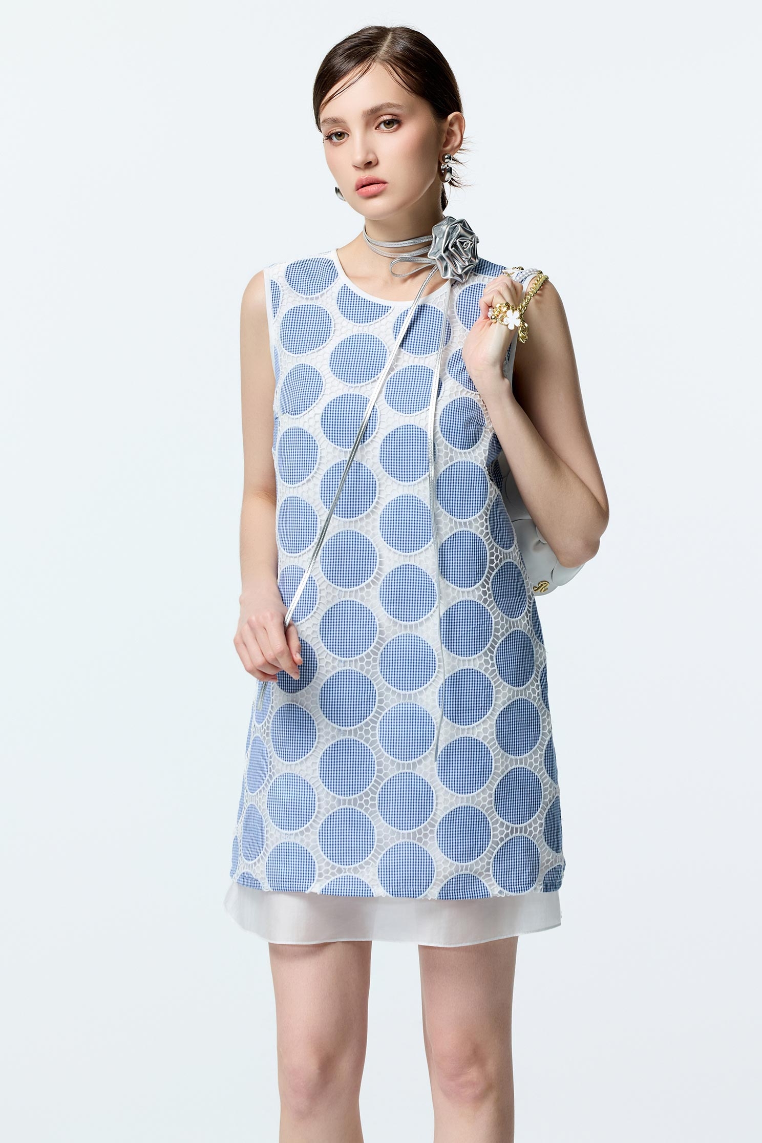 Polka Dot Embroidery Sleeveless DressPolka Dot Embroidery Sleeveless Dress,Dresses,Embroidered,Embroiderd dresses,Plaid,dotcollection,pearl,Season (AW) Look,Lace