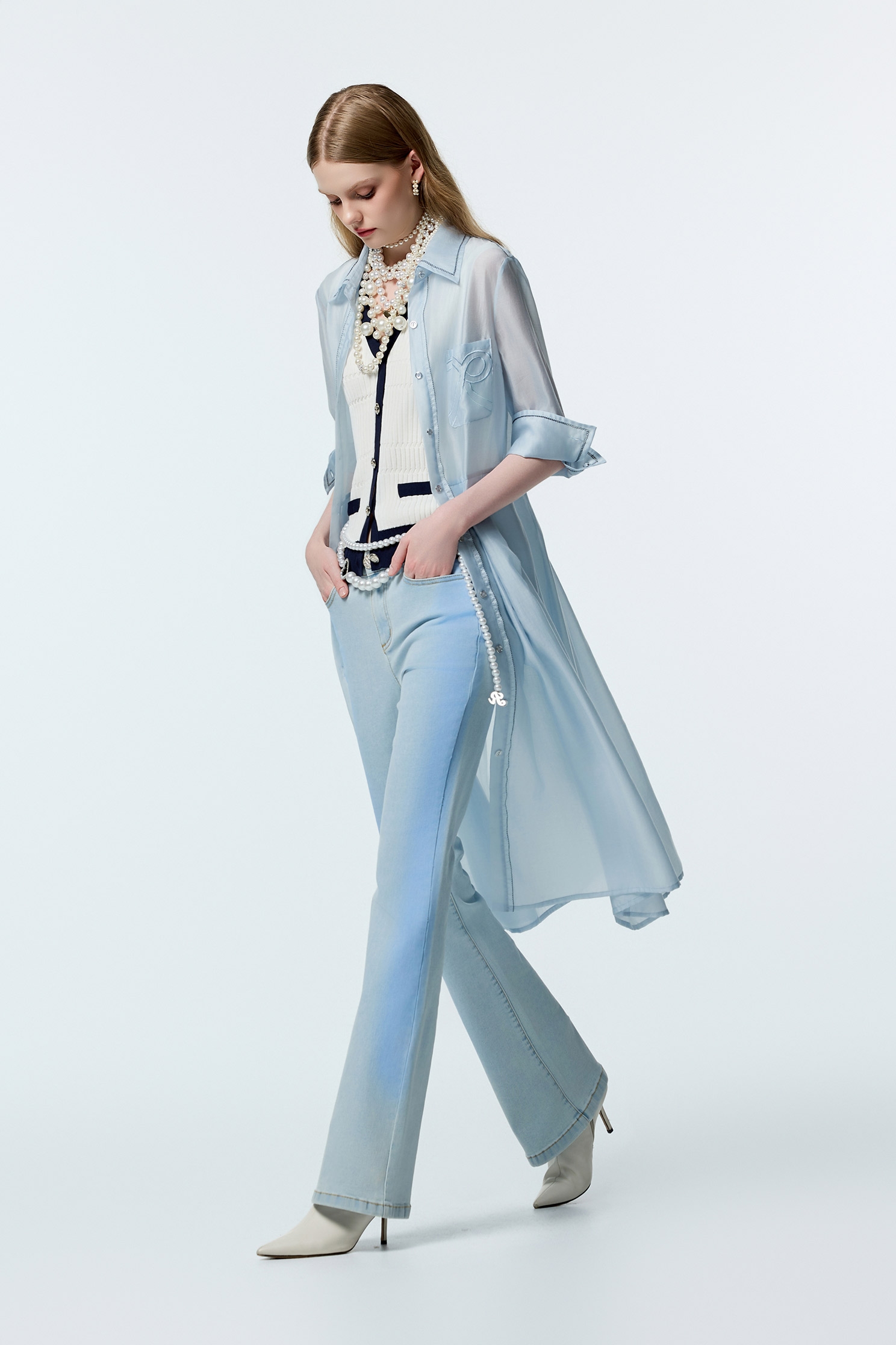 Light Blue Shirt Dress With Contrast Stitch DetailLight Blue Shirt Dress With Contrast Stitch Detail,Office Looks,Embroidered,Shirt dresses,Season (AW) Look,bows,upperclass