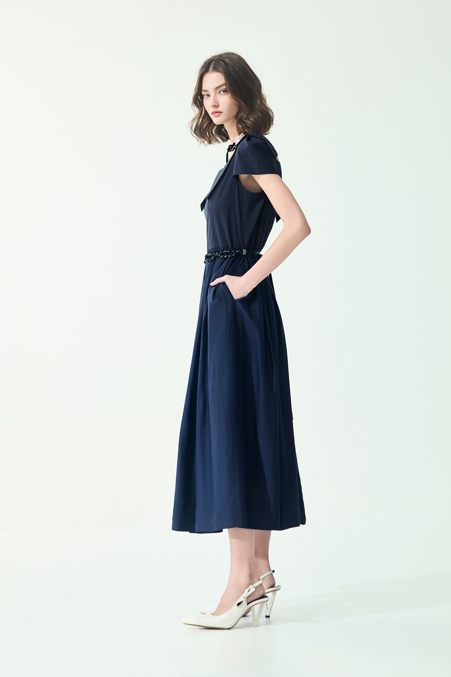 Shoulder Knot Detail Navy Dress,Dresses,Season (SS) Look,bows