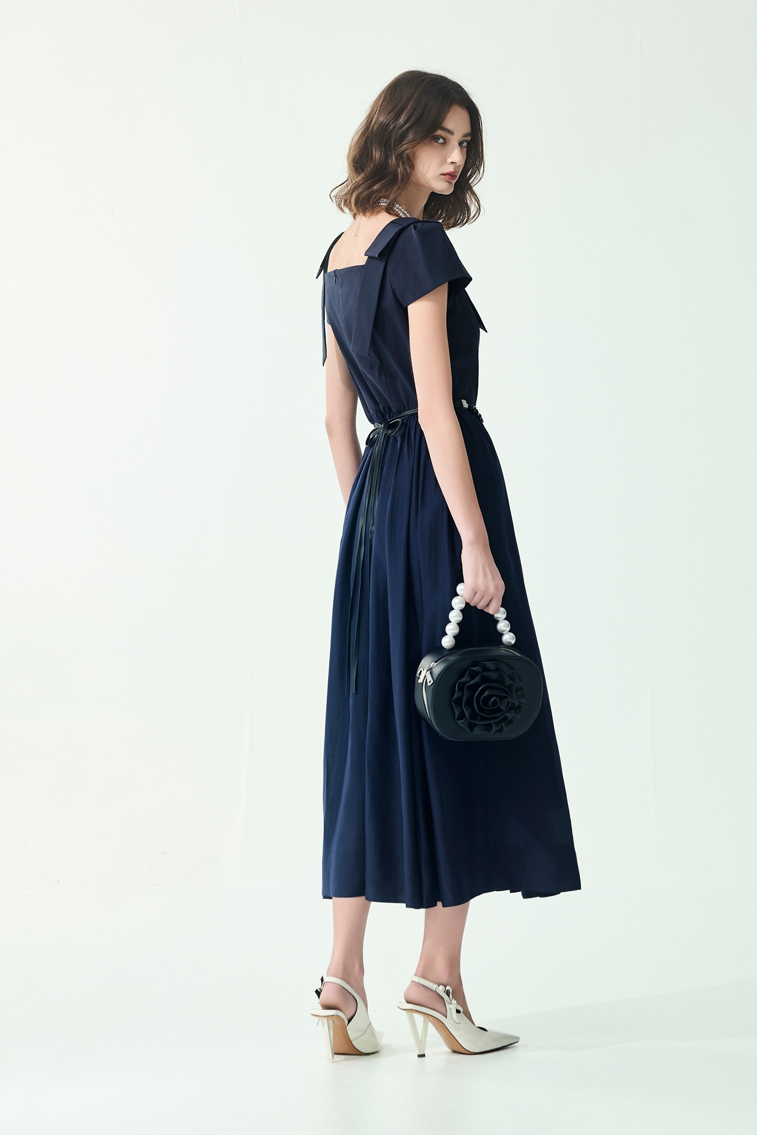 Shoulder Knot Detail Navy Dress,Dresses,Season (SS) Look,bows