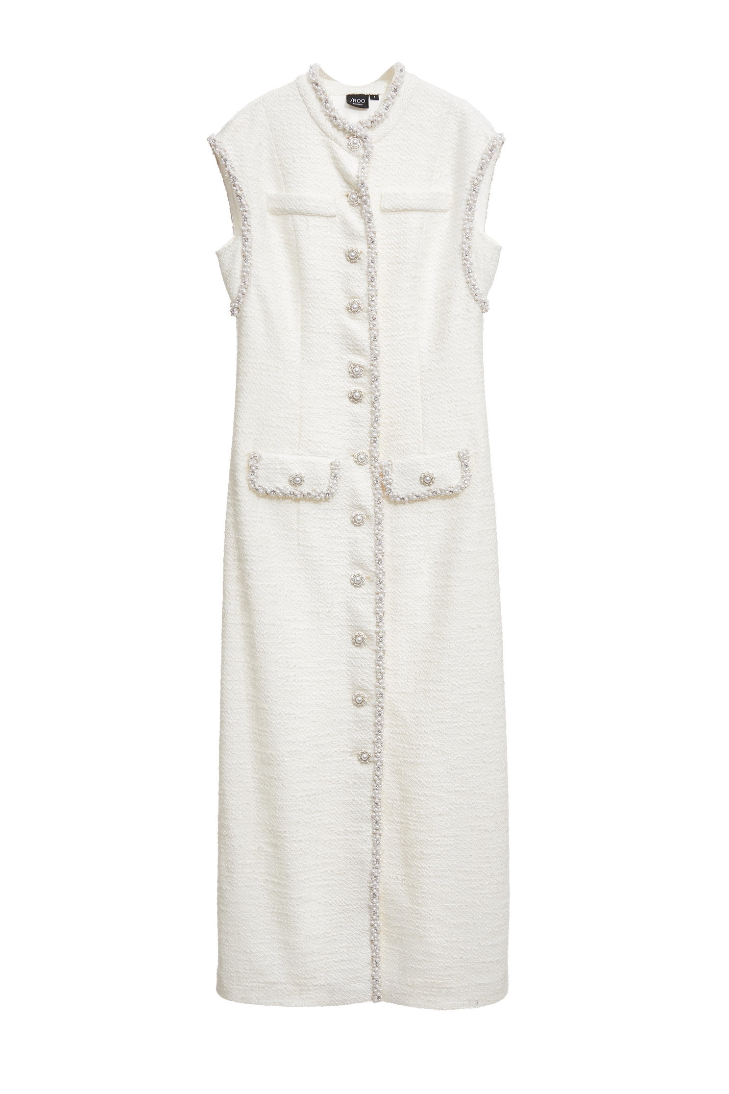 Off White Tweed Dress With Pearl DetailOff White Tweed Dress With Pearl Detail,Dresses,pearl,White dresses,Season (AW) Look