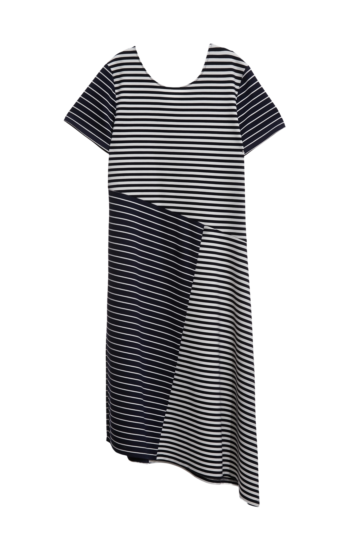 Asymmetric Patchwork Short Sleeve DressAsymmetric Patchwork Short Sleeve Dress,Dresses,Stripe,Season (AW) Look