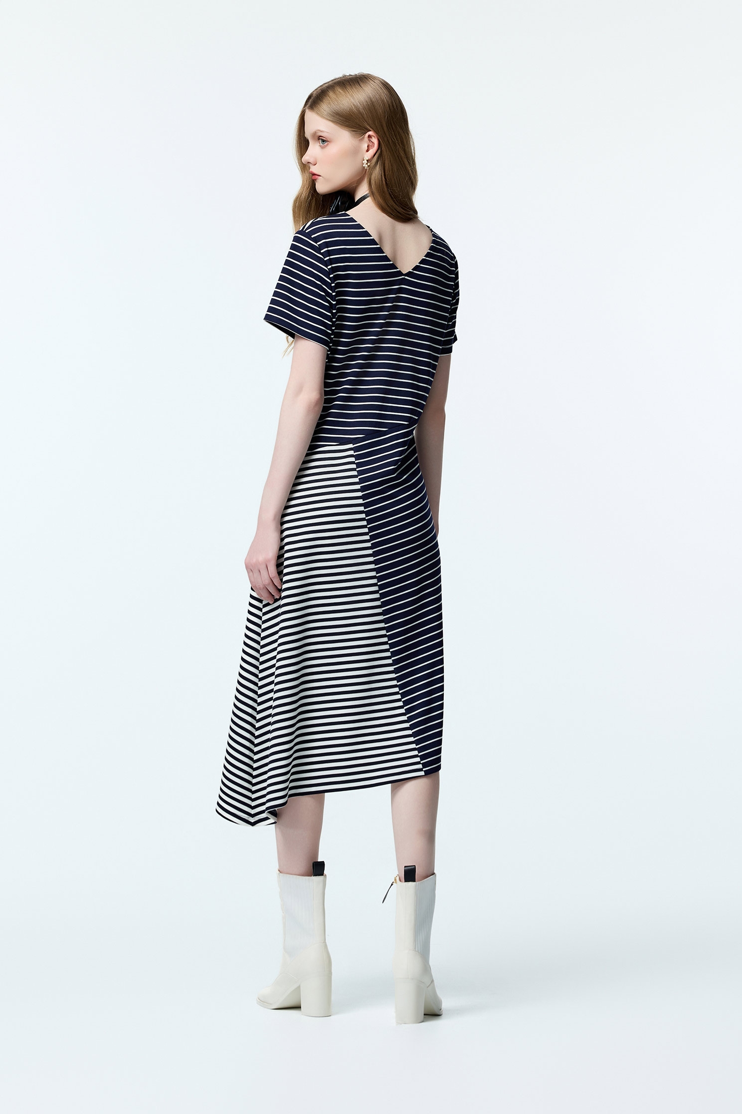 Asymmetric Patchwork Short Sleeve DressAsymmetric Patchwork Short Sleeve Dress,Dresses,Stripe,Season (AW) Look