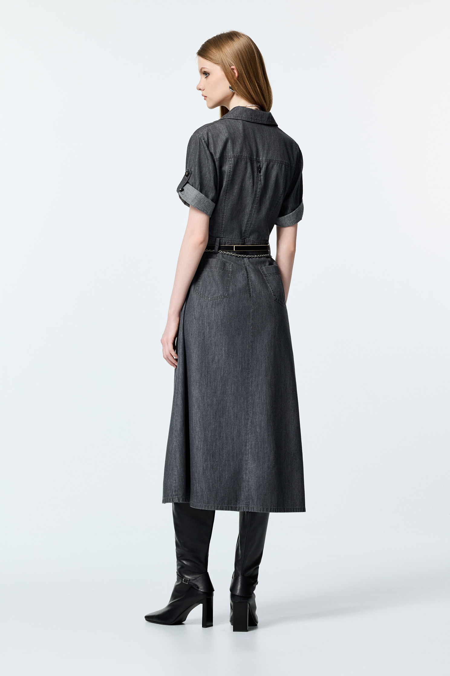 Short Sleeve Grey Denim Maxi DressShort Sleeve Grey Denim Maxi Dress,Dresses,Denim,Season (AW) Look