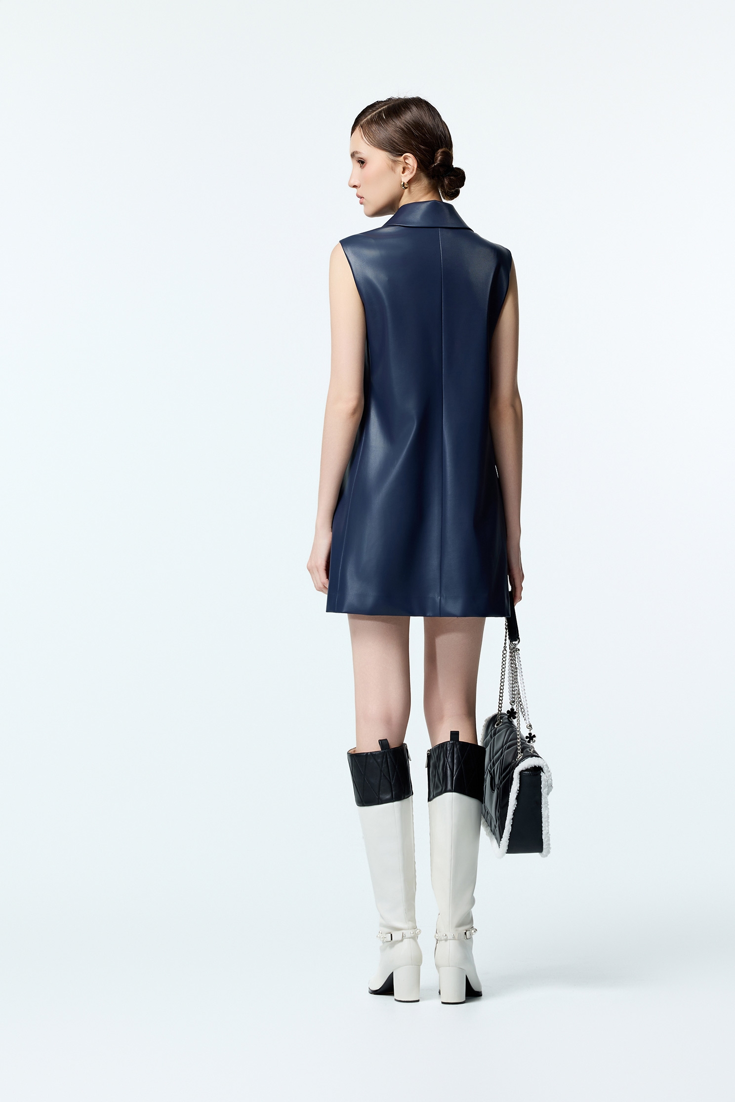 Sleeveless PU Navy DressSleeveless PU Navy Dress,Dresses,Leather,Season (AW) Look