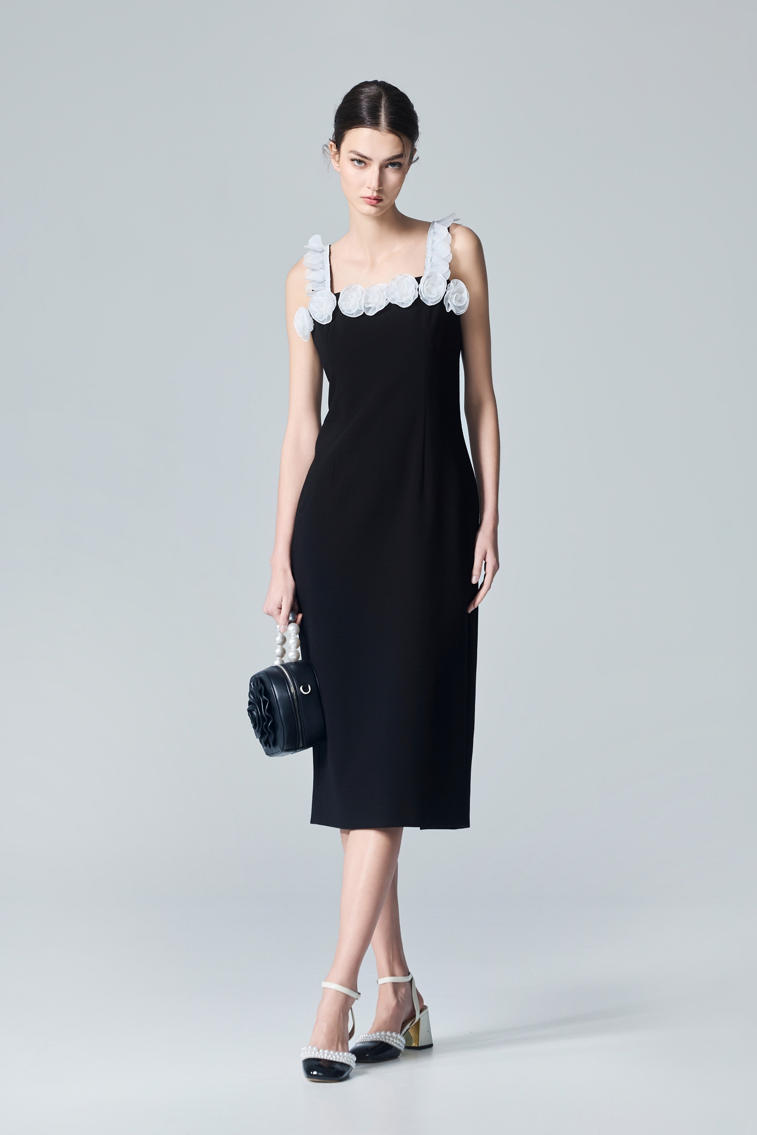 3-D Contrast Rose Fitted Dress3-D Contrast Rose Fitted Dress,Dresses,Season (AW) Look,Black dresses