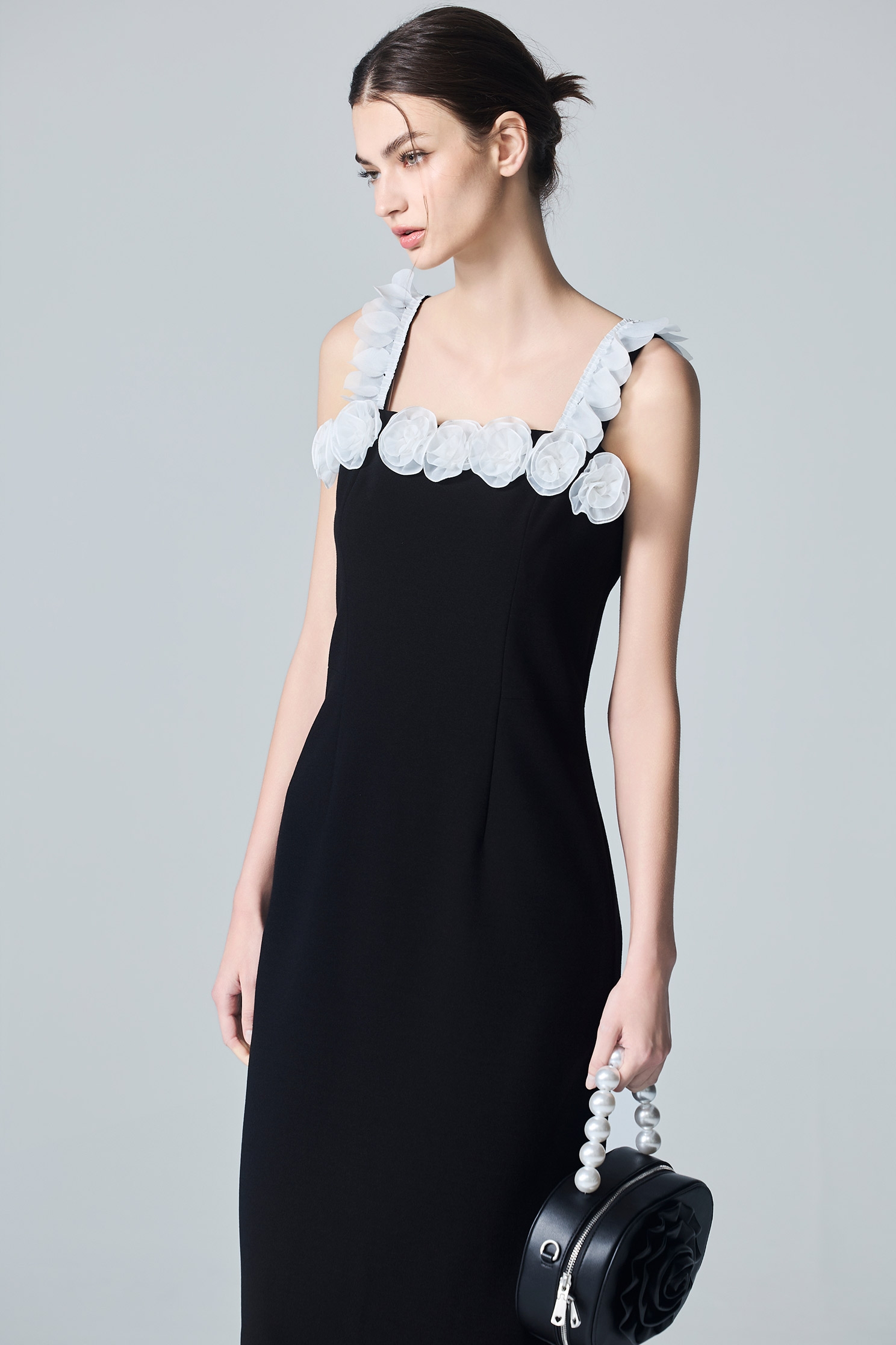 3-D Contrast Rose Fitted Dress3-D Contrast Rose Fitted Dress,Dresses,Season (AW) Look,Black dresses
