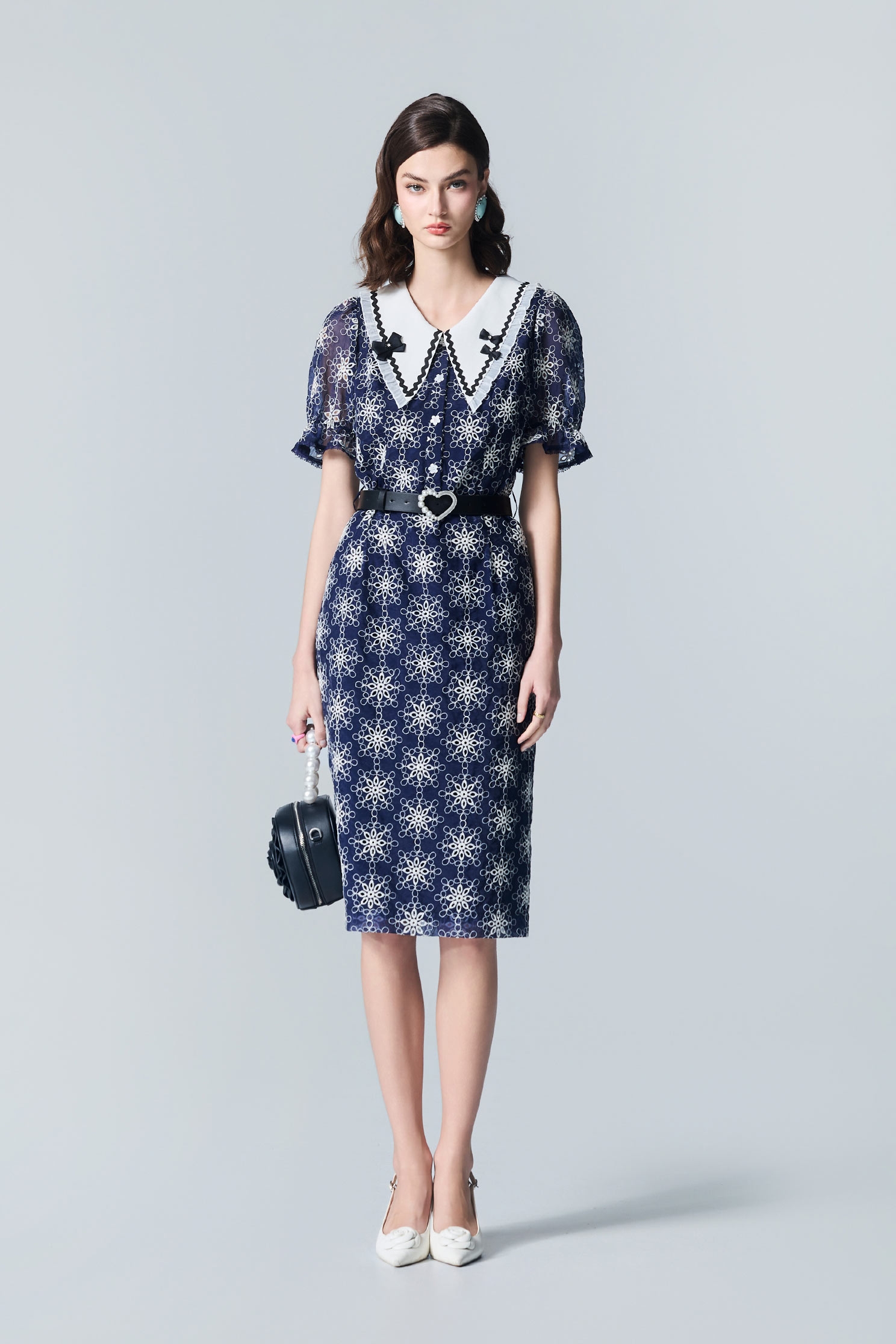 Bow Detail Floral Embroidery Short Sleeve DressBow Detail Floral Embroidery Short Sleeve Dress,Dresses,Embroidered,Season (AW) Look